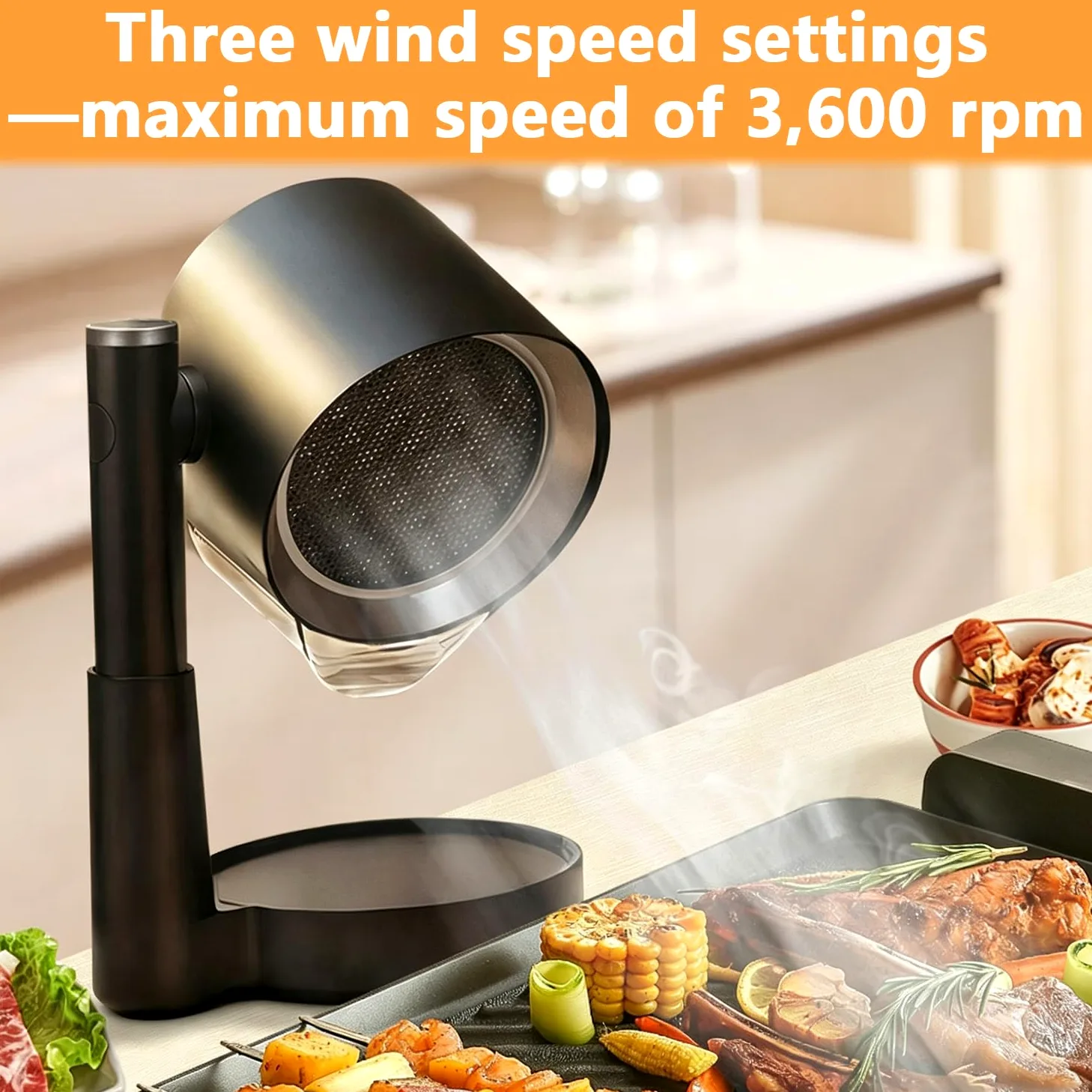 Campana extractora de mesa, campana extractora portátil con caja de recogida de aceite y filtro extraíble, altura y ángulo y 3 velocidades ajustables, 3600 rpm de velocidad máxima para camping