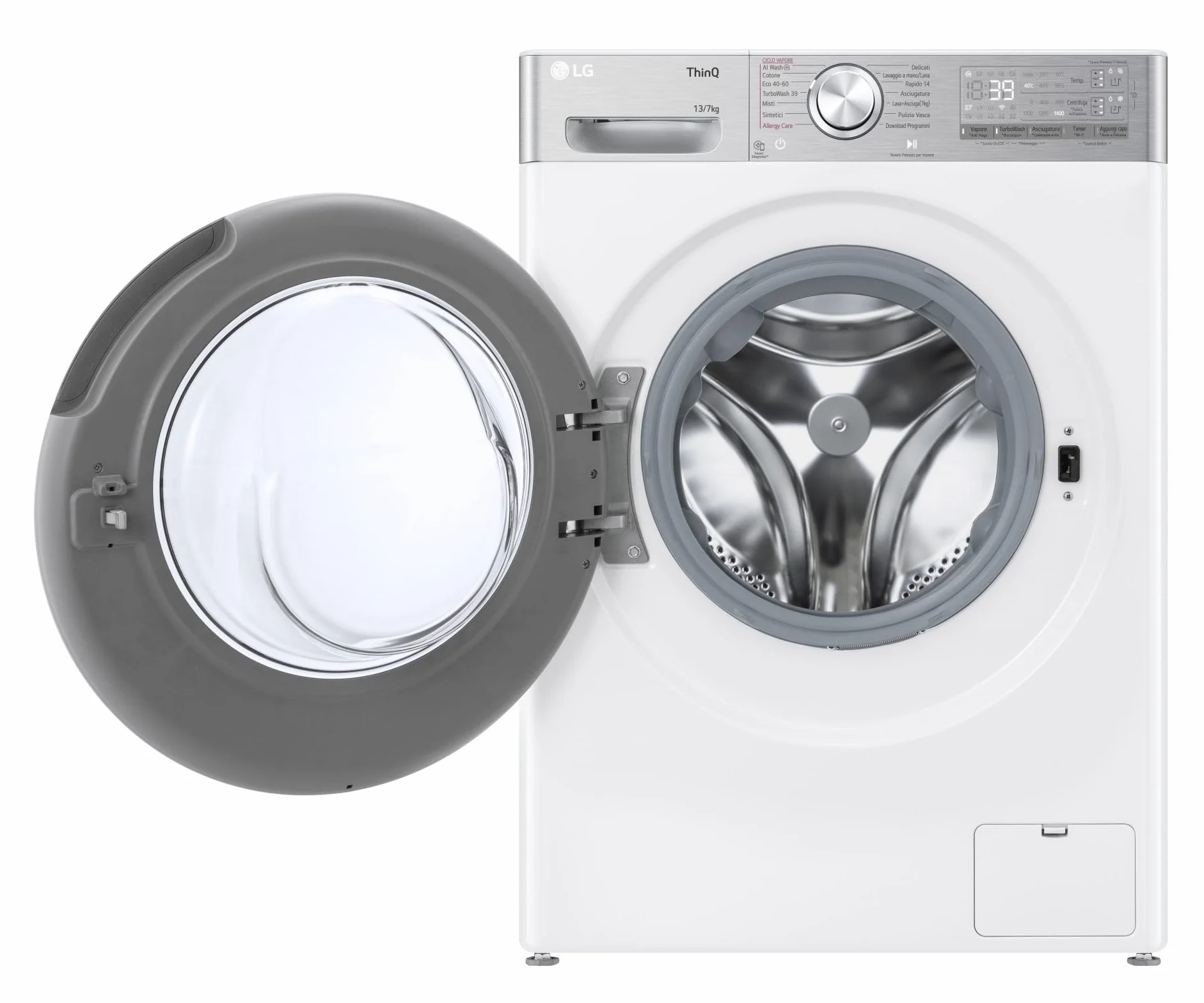 LG AI DD D4R9513TPWC Lavadora Secadora 13/7 kg Serie R9 Clase D Lavadora Secadora 1.400 RPM TurboWash 360 Vapor Steam+ y Antiarrugas, Dosificación Automática, Wi-Fi, Blanco