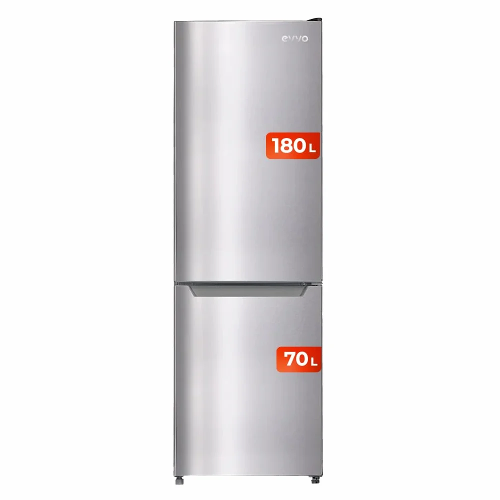 EVVO Frigorífico Combi No Frost 180L Congelador 70L Motor Inverter 54cm Ancho Smart ECO Multi Air Flow Luz LED Panel Táctil F52X Inox