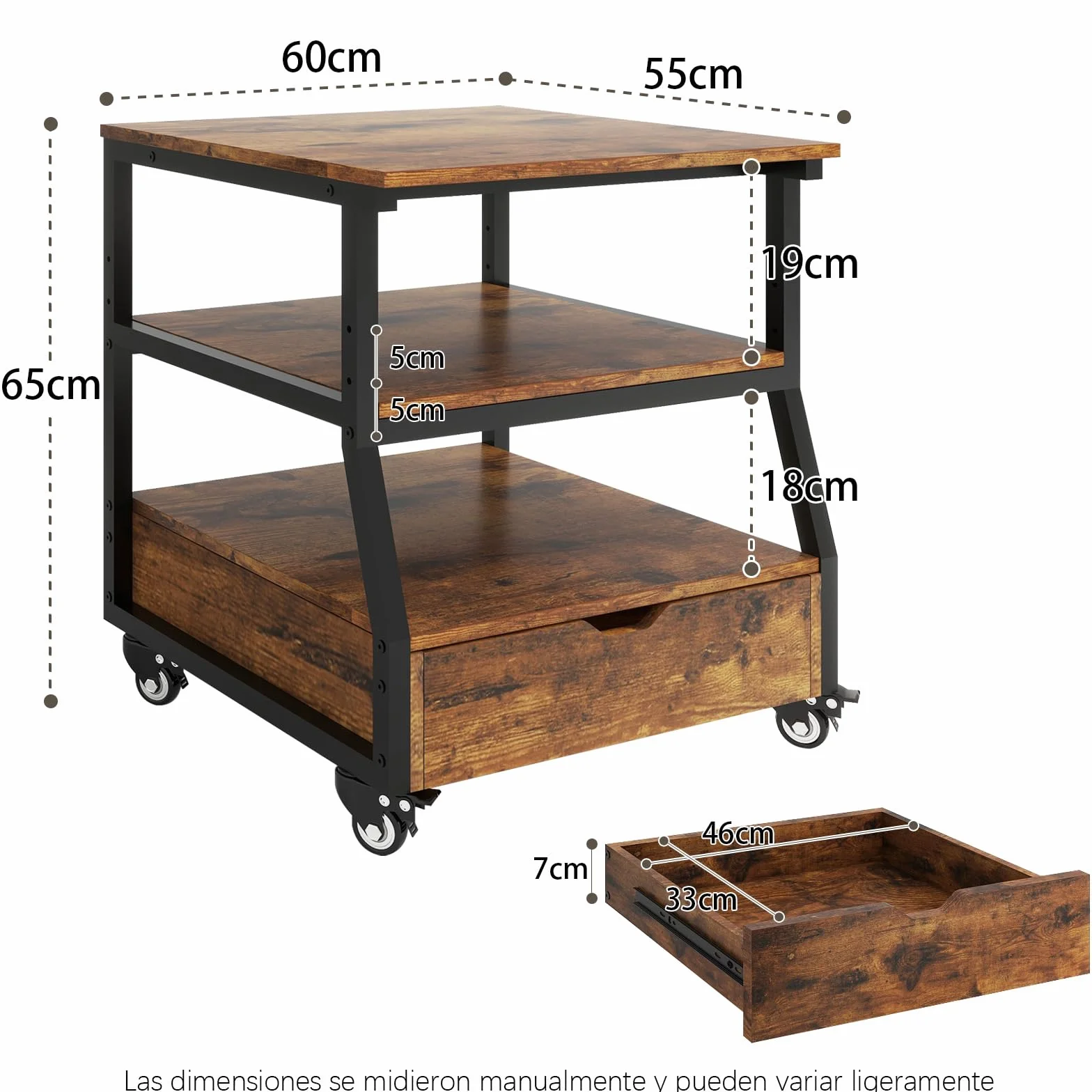 PUNCIA Soporte de 3 Niveles para Mini Nevera Mueble Estante de Frigorífico con Ruedas Organizador Móvil con Cajón Plataforma para Refrigerador Cocina Salón Oficina