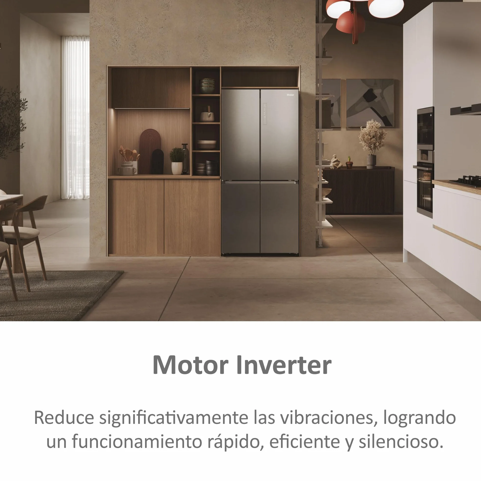 Haier Cube 83 Series 3 HCR3818ENMM - Frigorífico 4 Puertas, Display LED, Función Cooling y Freezing, 467L, Tiradores Integrados, Total No Frost, Ancho 83cm, Motor Inverter, Luz LED, Inox