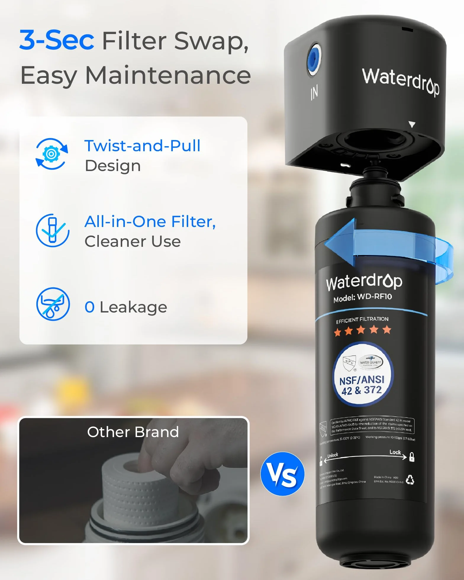 Waterdrop 10UA Sistema de Filtro de Agua para Debajo del Fregadero (Con 1 Filtro Aggiuntivo)