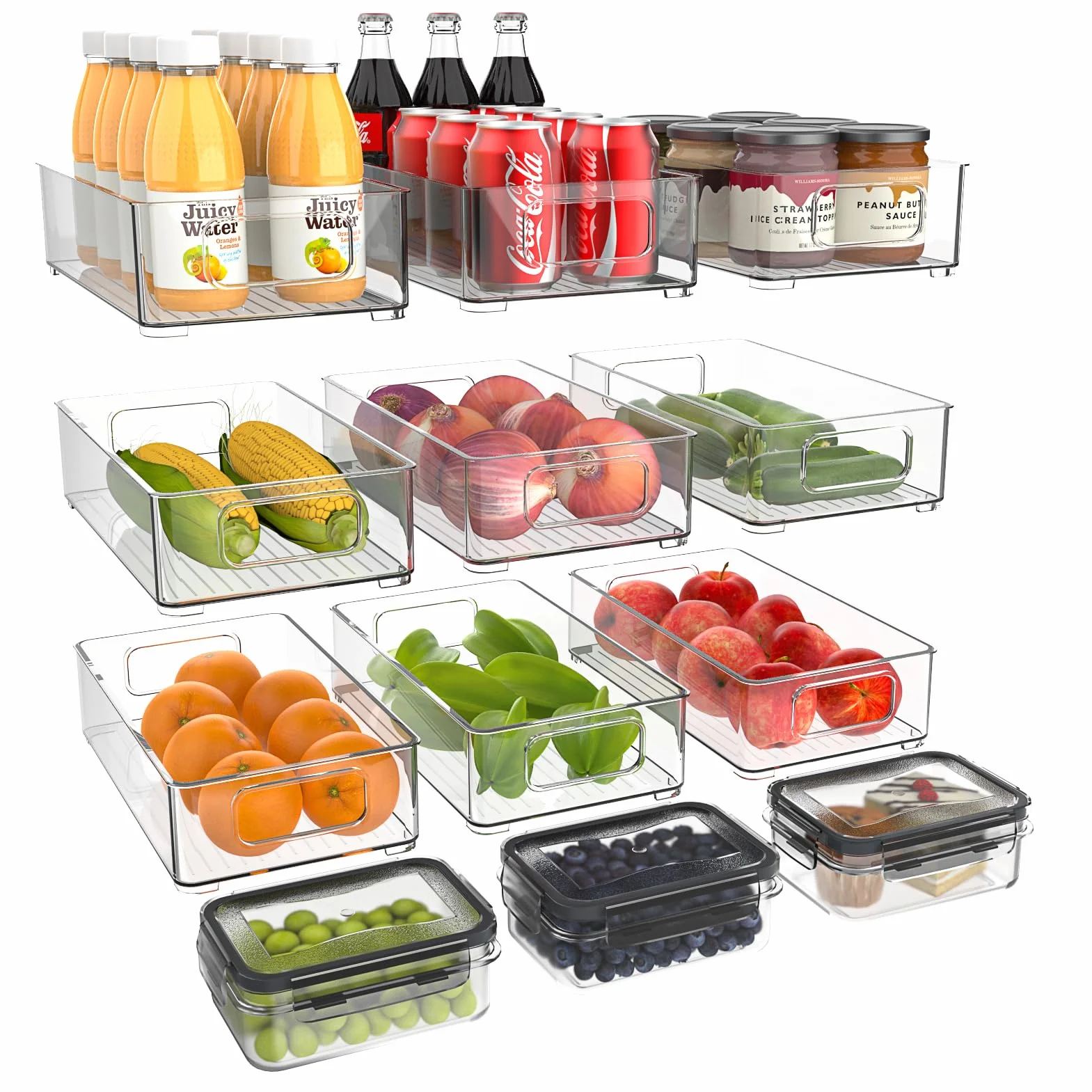 Organizador para frigorífico, apilable, caja de almacenamiento de cocina, organizador de despensa, recipiente transparente para frigorífico, cocina, armarios (12 unidades)