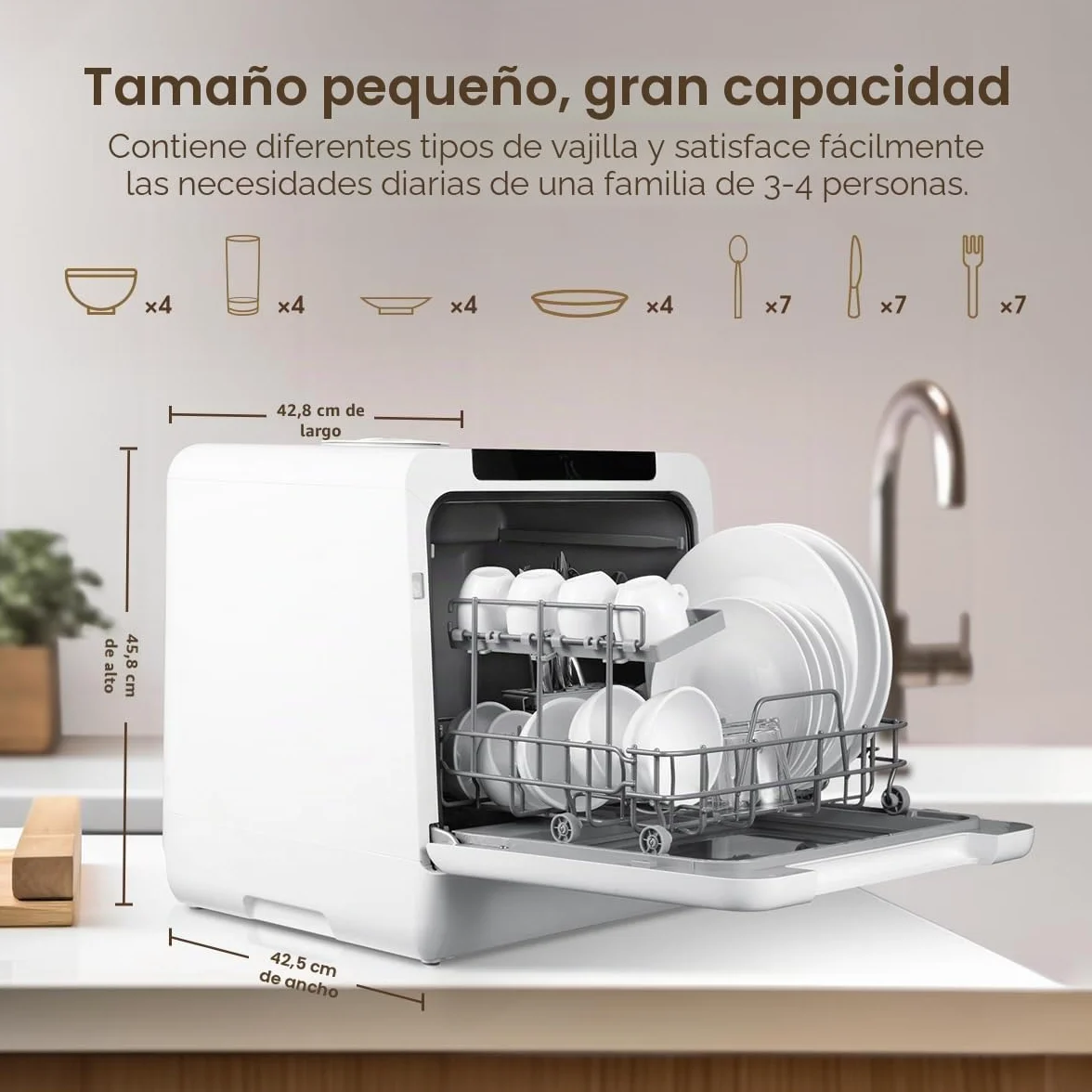 Lavavajillas de encimera HAVA, modelo mejorado nuevo de 2024, lavavajillas portátil con 8 programas de lavado, bloqueo para niños y función de inicio diferido, tanque de agua de 5 l