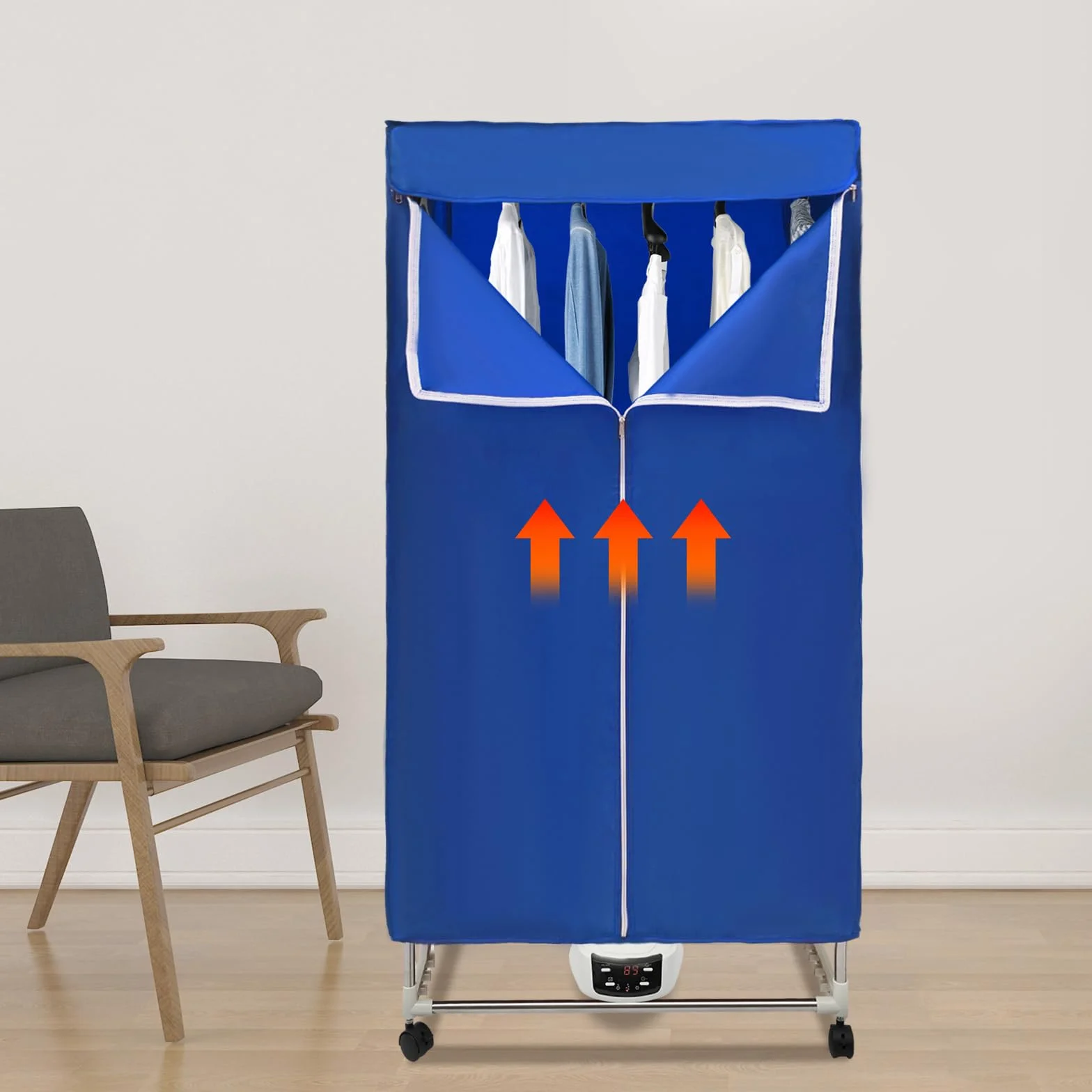Secadora de ropa portátil 1500W plegable secador eléctrico con control remoto y ruedas, capacidad de 30kg secador de ropa de acero inoxidable 70*50*150cm secador de ventilación para apartamentos y