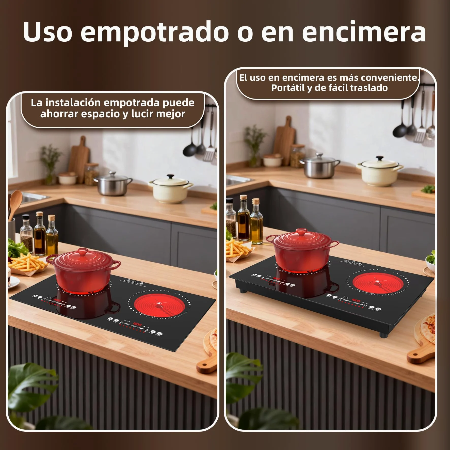 VBGK placa vitroceramica,220V 3600W placa de vitroceramica con Control táctil LED,9 niveles de potencia,Bloqueo para niños & Temporizador de 4 horas,Protección contra sobrecalentamiento de la estufa,
