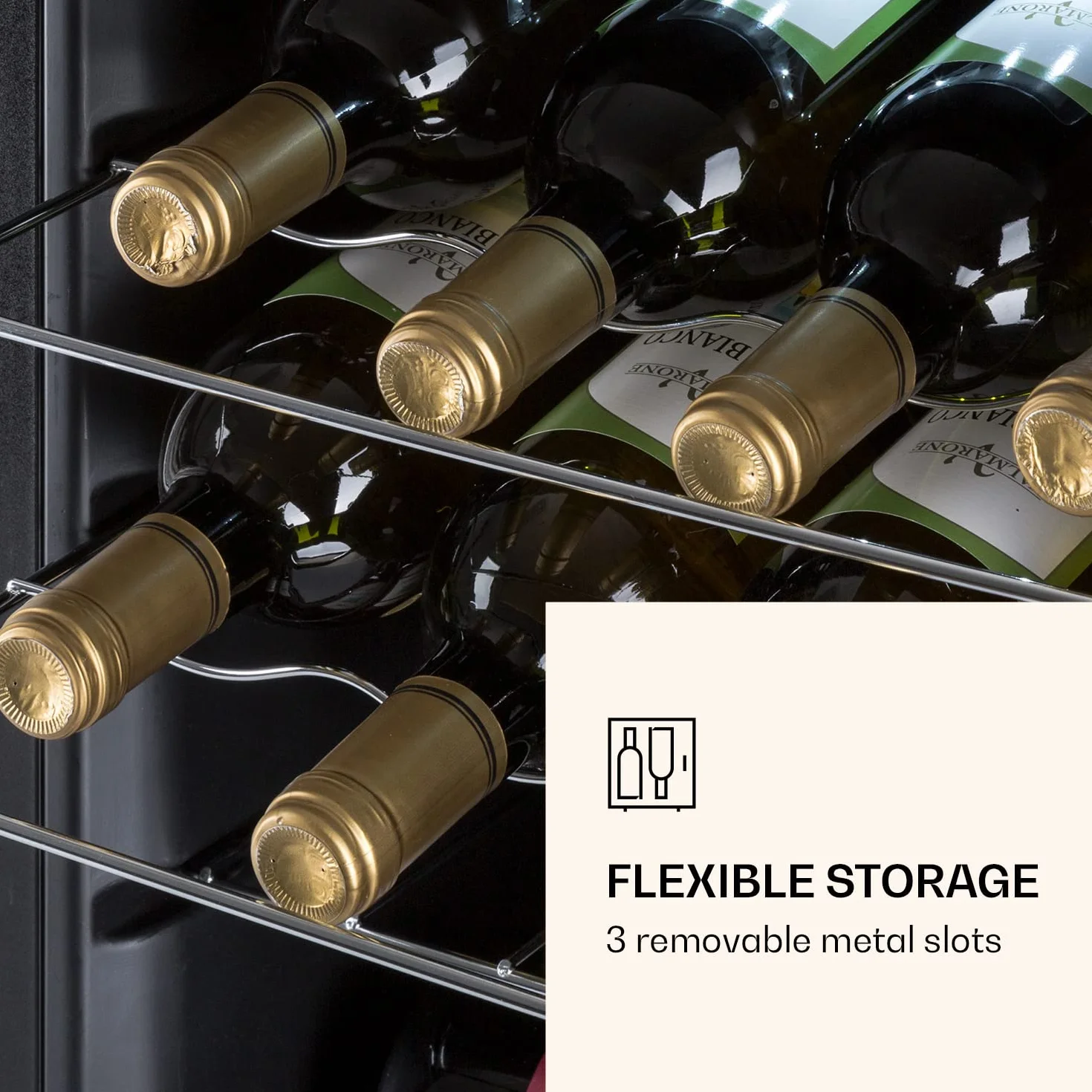 KLARSTEIN Ultimo Uno - Vinoteca, Nevera para vinos con regulador de temperatura entre 5 y 8 °C, Control táctil, Iluminación interior LED, Espacio para 16 botellas, 42 litros de volumen, Negro
