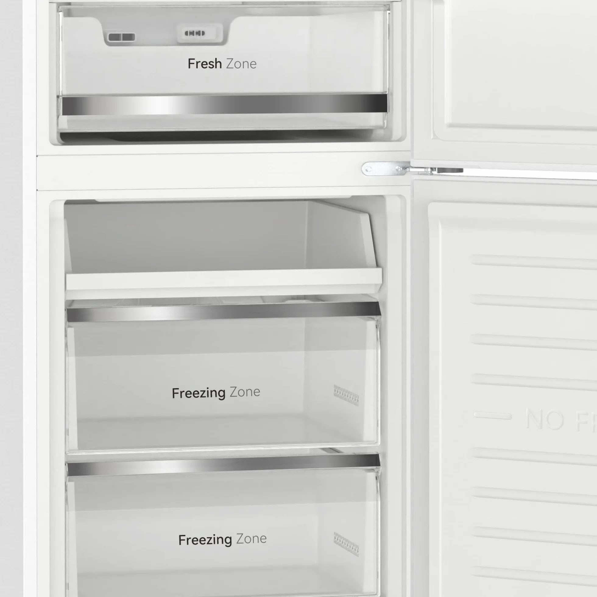 VOK Frigorífico Combinado No Frost 405L en 185.5cm - Compresor Inverter Silencioso 37dB, MaxVolume, Zona 0°C, Multi Air Flow, Clase E, Blanco, EVR-405NEW