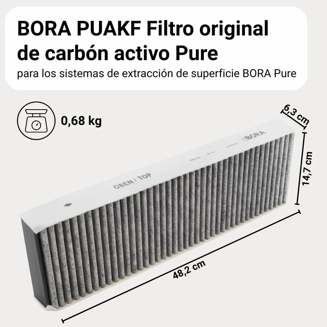 BORA PUAKF Filtro de carbón activo original para extractor PURE (PURU/PUXU), Filtro de campana de repuesto, Filtro de recirculación de aire