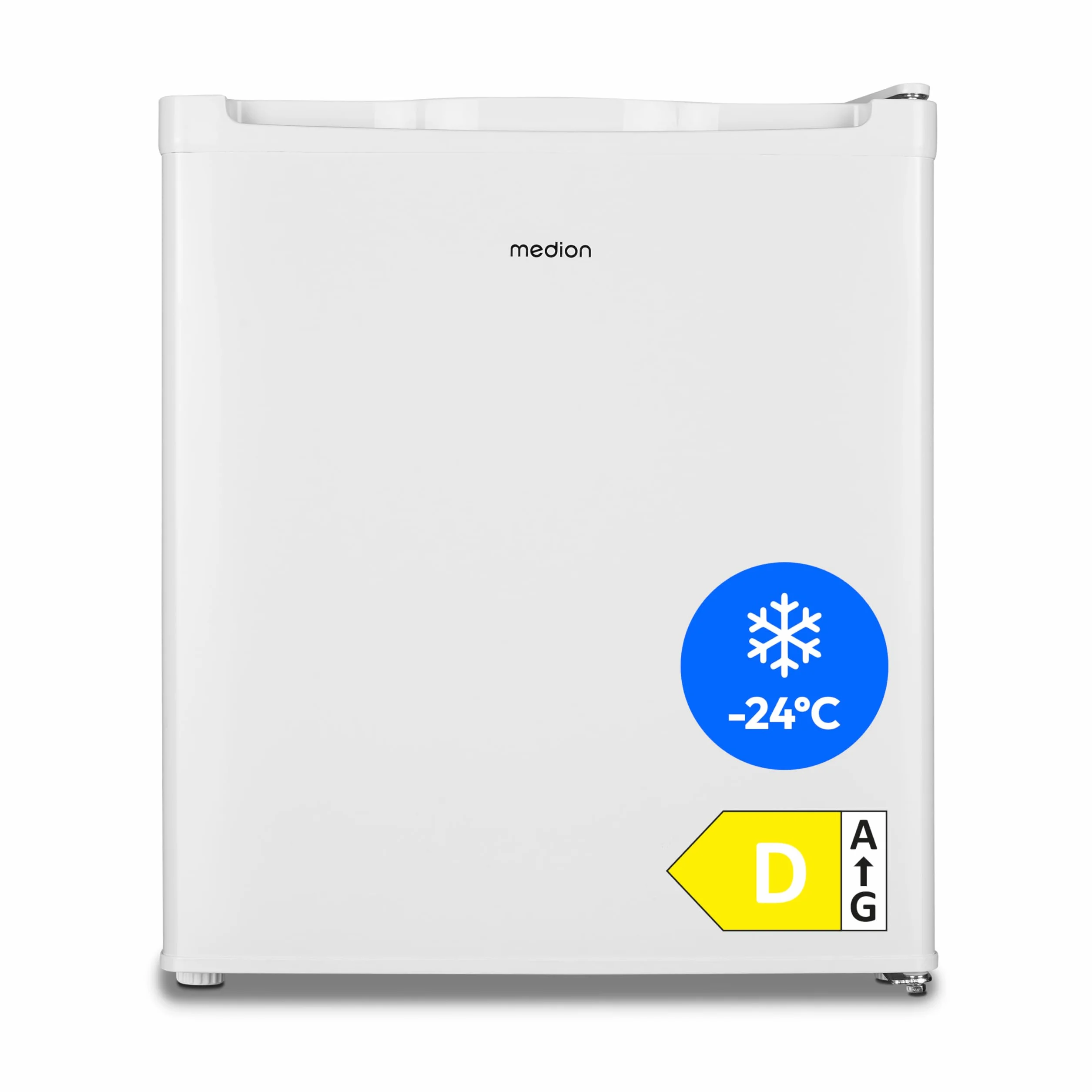 MEDION Minicongelador (33 litros de capacidad útil, 51 cm de altura, patas regulables en altura, asa empotrada, temperatura regulable manualmente, 4 estrellas, MD37675)