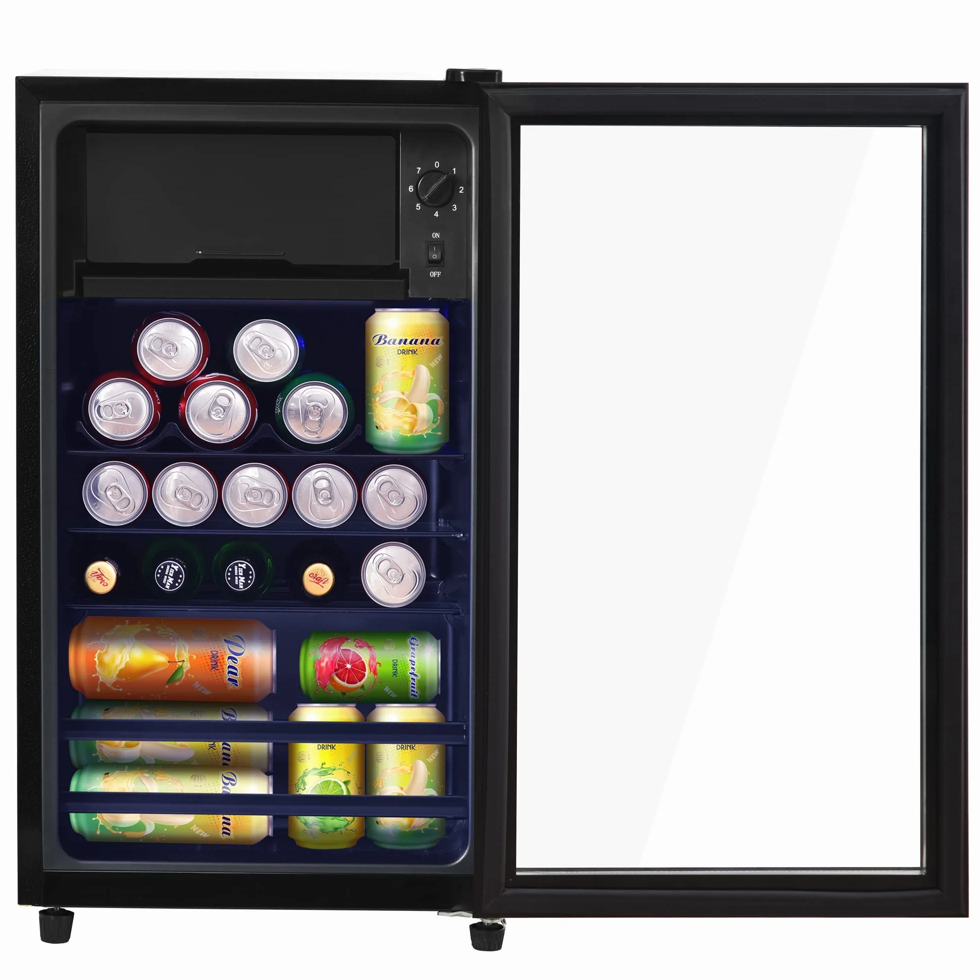 Merax Frigorífico Mini 76L, Freestanding Enfriador de bebidas con refrigerador de 70L + congelador de 6L, con iluminación interior LED y estantes ajustables, súper silencioso para restaurante bar