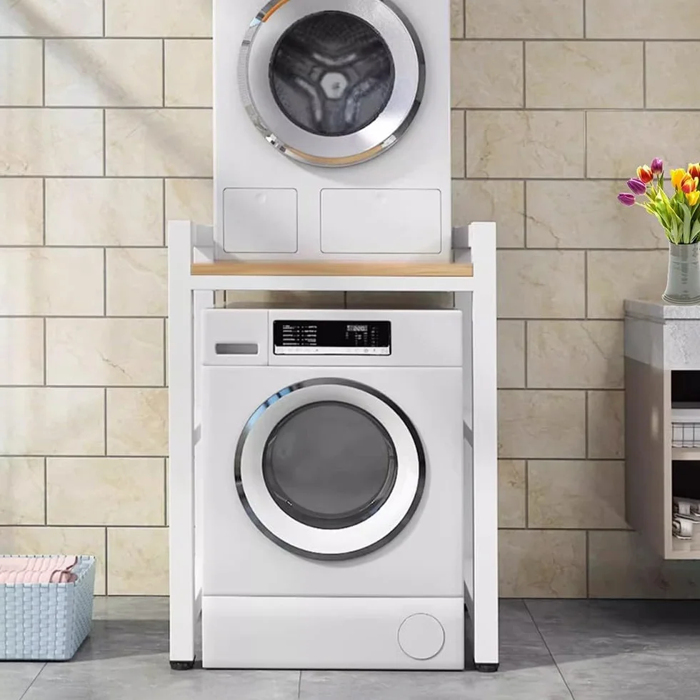 Soporte Apilable para Lavadora y Secadora, Altura Ajustable, Estantería de Acero Reforzado Carga 300kg, Ahorro de Espacio Universal para Baño y Lavandería, 73x63x105cm