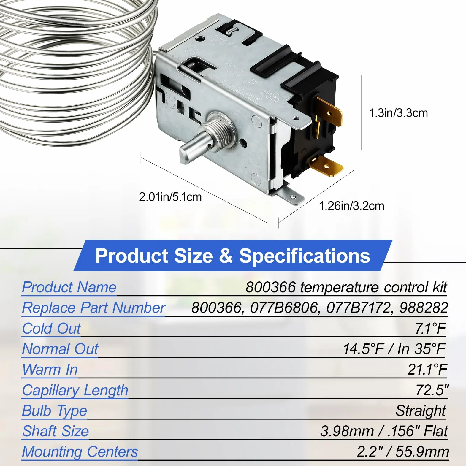 Kit de control de temperatura 800366 actualizado 2026 que se adapta a la refrigeración verdadera, reemplaza 077B6806, 077B7172, 98806 - Termostato de detección de bobina de 76 pulgadas