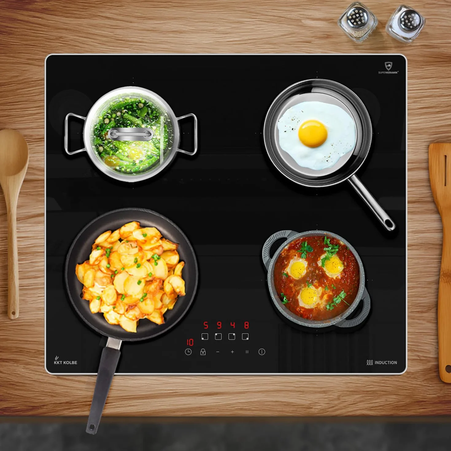 KKT KOLBE Juego de cocina autosuficiente | 60 cm horno empotrado negro BO8005FB | 59 cm placa de inducción IH85900ED | parrilla de aire caliente | temporizador | acristalamiento de protección térmica