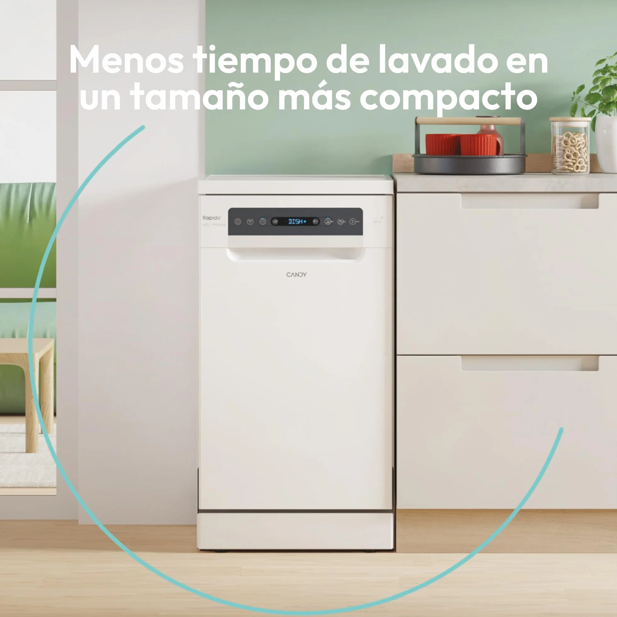 Candy Rapidò CF0C7SB0FW Lavavajillas 45 CM, 10 Servicios, Digital, Wi-Fi, 8 Programas, Tecnología Antibacterias, 47DB, Indicador Sal y Abrillantador, Cesto Superior Ajustable, Inicio Diferido, Blanco