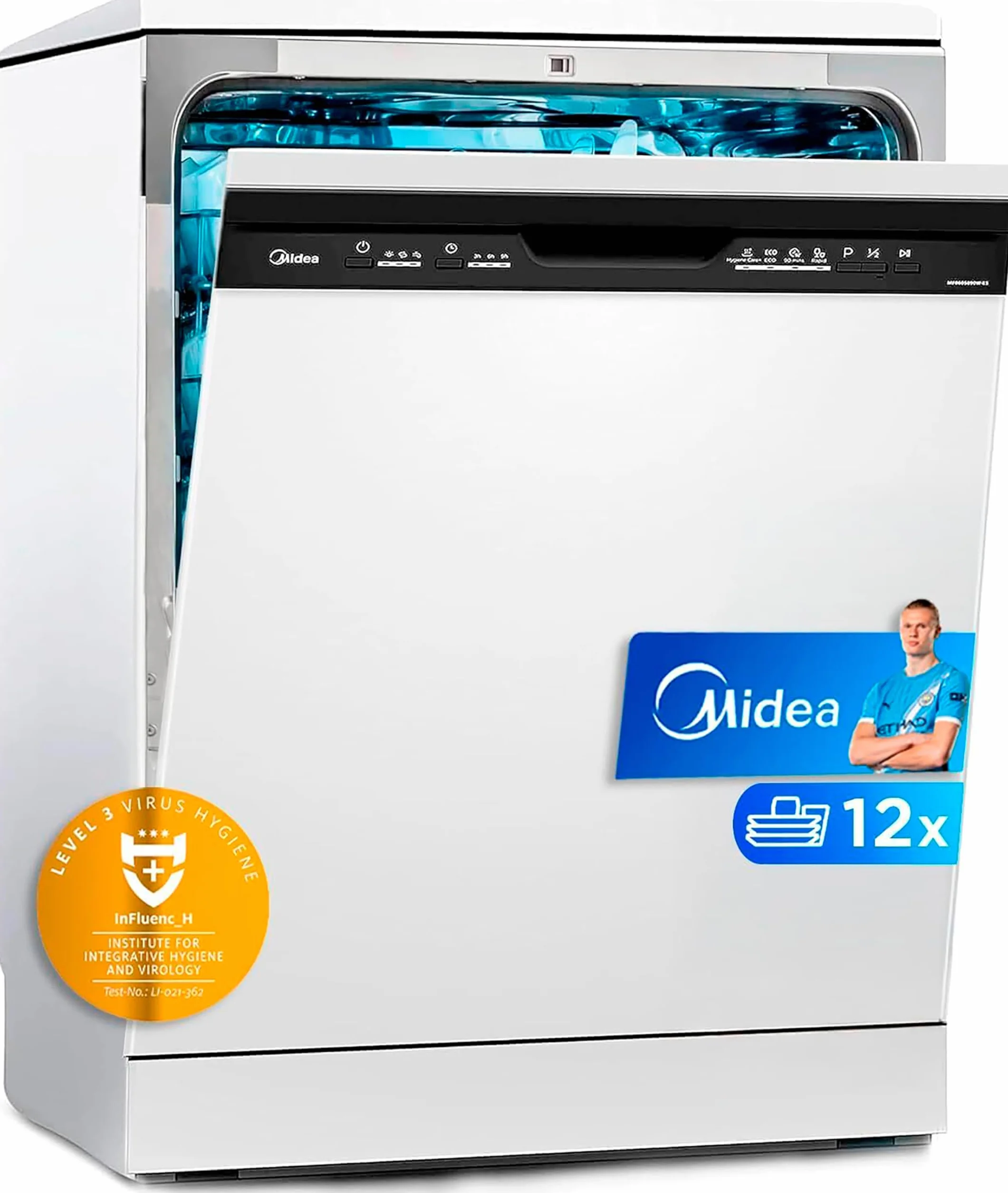 Midea Lavavajillas 60 cm+++ Blanco para 12 servicios - Lavaplatos Libre Instalación con 4 Programas de Lavado, Integrable - Filtro Antibacterias, 49 dB, y Función de Media Carga Nuevo Modelo