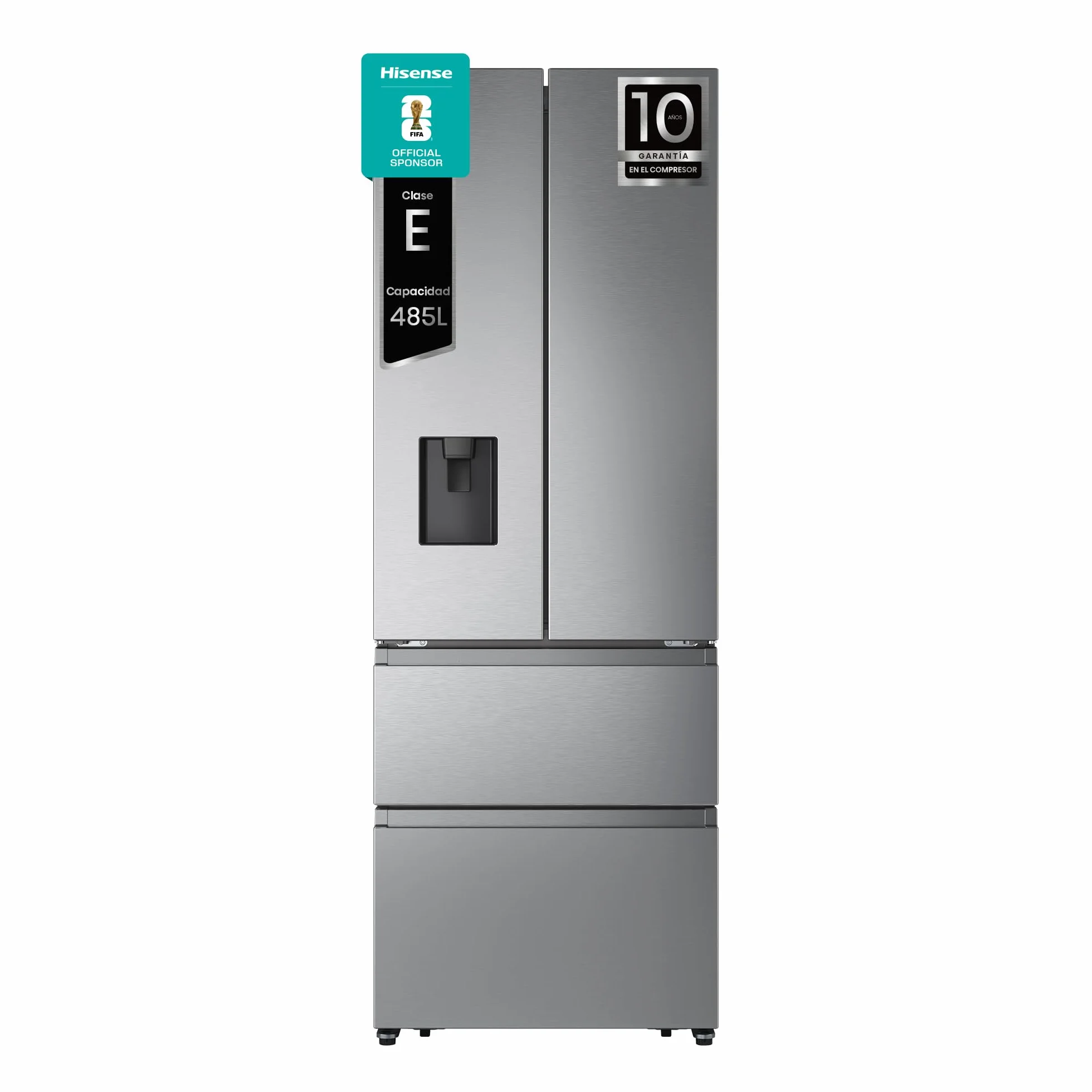 Hisense RF632N4WIE - Frigorífico Combi No Frost Inox Puerta Francesa, Con dispensador, No Frost, 2 Metros,Cajón, 337Litros, Sistema de flujo de aire, Acabado Inox, 485 litros