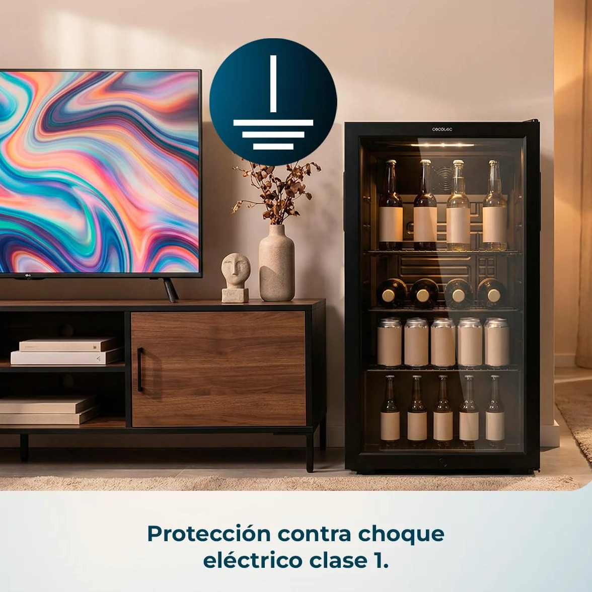 Cecotec Mini Frigorífico con Puerta de Cristal Bolero CoolMarket BC 72 Black, 72 Litros de Capacidad, 44,5 cm de Ancho, 67,8 de Alto, Iluminación LED interior, Temperatura 0ºC a 10ºC