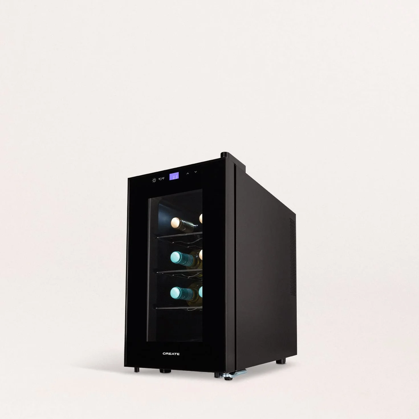 CREATE / WINECOOLER S/Vinoteca de 8 botellas Negra / 23L. 60W Luz LED. Display Digital. 3 Estantes. Doble Aislamiento. Zonas de temperatura de 11-18 grado