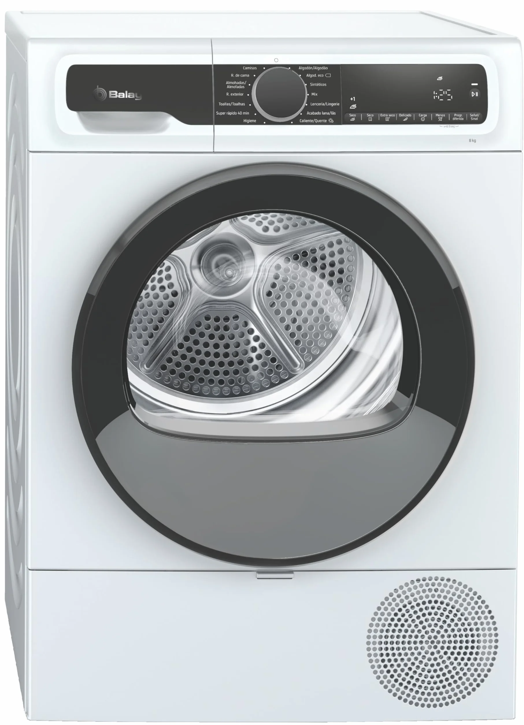 Balay 3SB380B - Secadora, Bomba de Calor, A+++, Libre instalación, 60 cm, 8 kg, Blanco, Display LED, filtro de fácil limpieza, programa para ropa de cama, puerta cristal, 2022