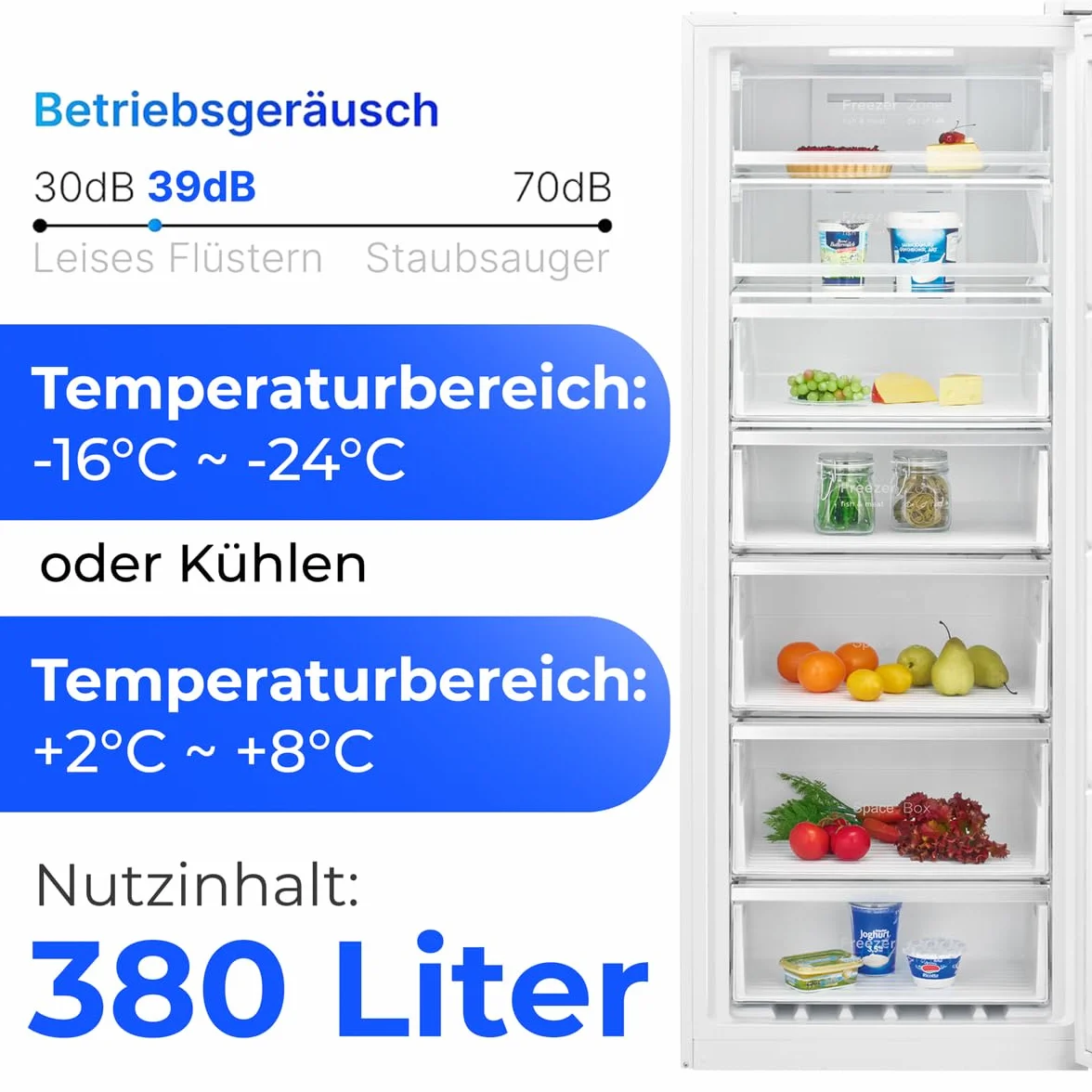 Congelador Bomann® NoFrost - 70 cm de ancho - 2 en 1 - convertible a refrigerador - 186 cm de alto - Clase energética D - Congelador - 5 cajones y 2 compartimentos - - Capacidad de 380 L - GSVS 7365