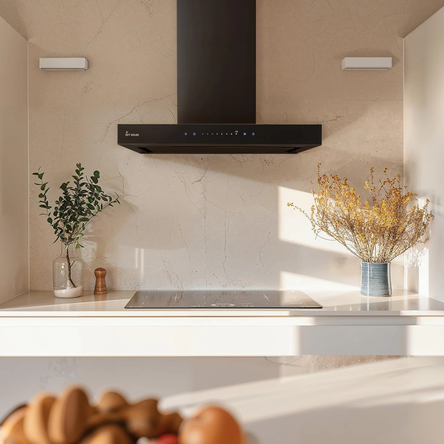 Campana Extractora 60 cm | Campana de Pared | acero inoxidable | vidrio negro | WiFi | apagado automático | Funcionamiento táctil | FLAT6006S