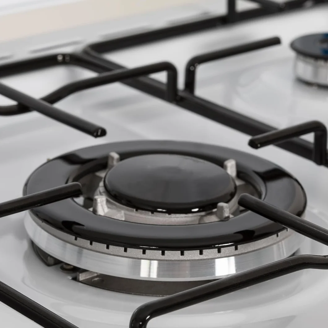 Aspes Cocina Gas Butano 3 Zonas de Cocción, Blanco AKG3500PB. Control Manual, Quemador WOK triple llama, Compartimento Bombona, Tapa Abatible