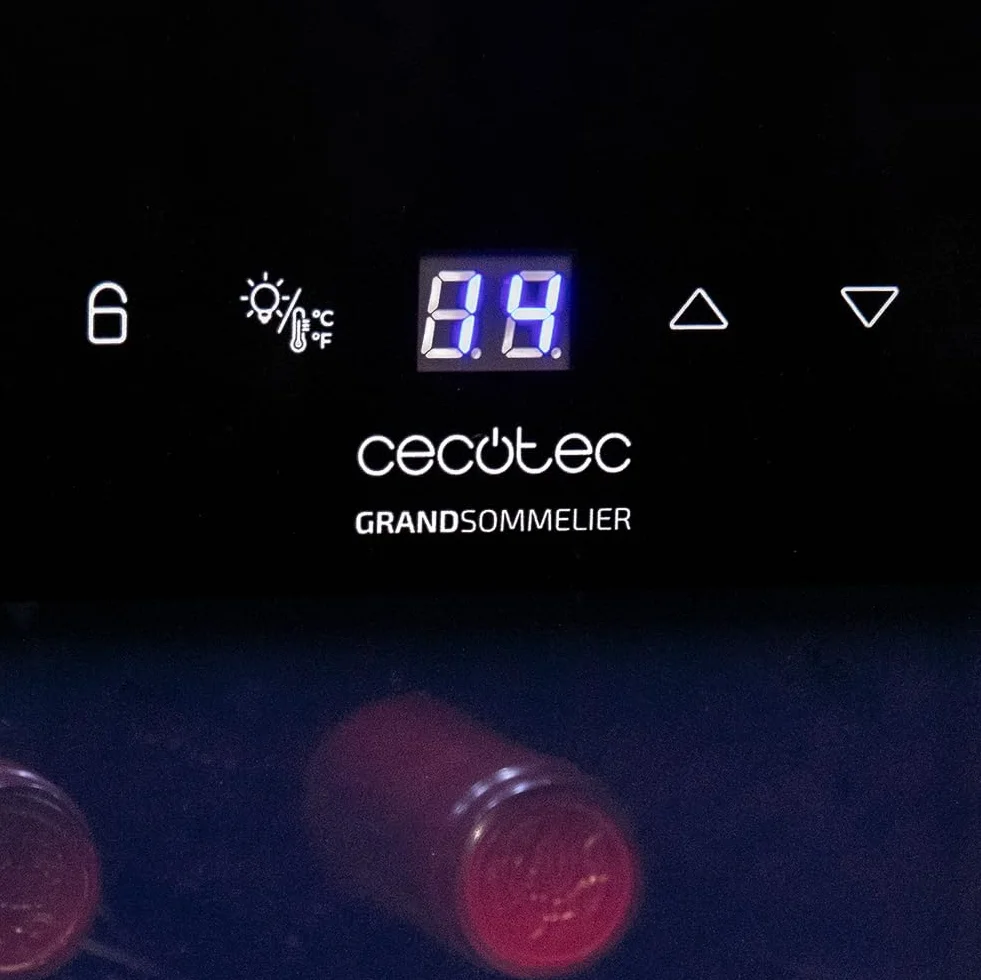 Cecotec Vinoteca 12 botellas Bolero grandsommelier 1230 coolcrystal, Enfriamiento termoeléctrico, Temperatura regulable entre 8º y 18ºC, Control táctil, Display, LED interior, Gas no nocivo.