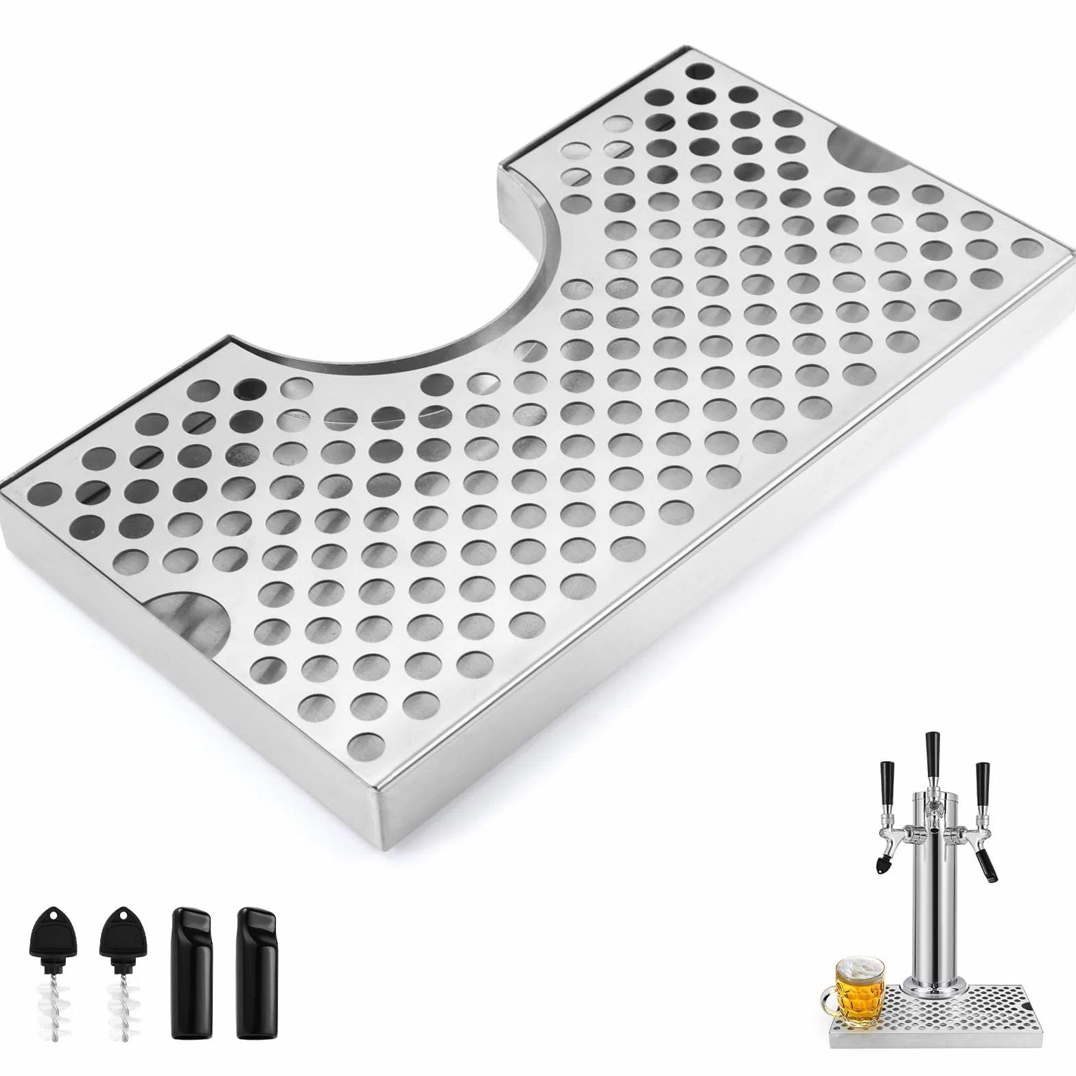 Bandeja de goteo de acero inoxidable para grifo de cerveza, bandeja de goteo de barril de cerveza con drenaje para torres de cerveza, bandeja de goteo Kegerator fácil de limpiar para el hogar, pub
