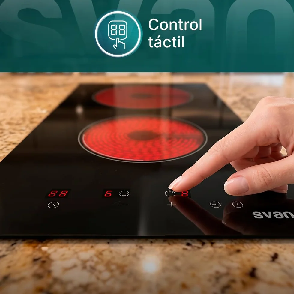 Svan Placa Vitrocerámica Cristal negro SV2302 2 Zonas 3000 W 9 Niveles Control táctil