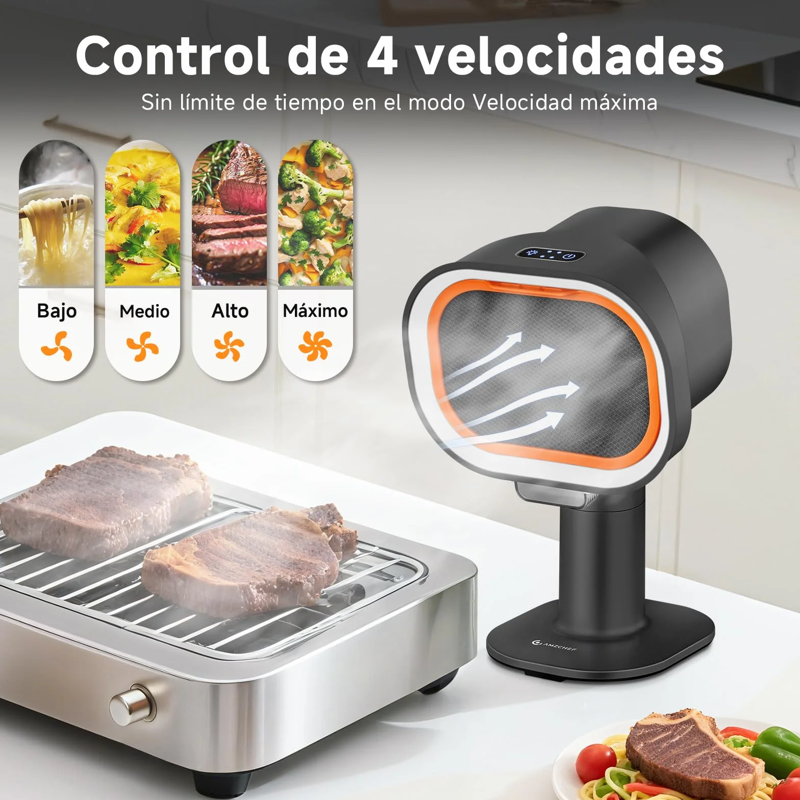 AMZCHEF Campana extractora portátil con altura telescópica e inclinación de 40°, 4 modos de velocidad, silenciosa, filtro de aluminio de gran calibre para apartamentos/BBQ/RV