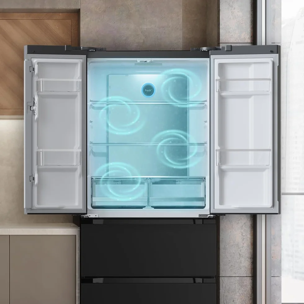 Cecotec Frigorífico puerta francesa Bolero CoolMarket FD 436 Dark E. Compresor Inverter Plus Frigorífico 4 Puertas Estilo Francés Dark 183X84Cm, 510L, No Frost, Clase Energética E, Metal Cooling