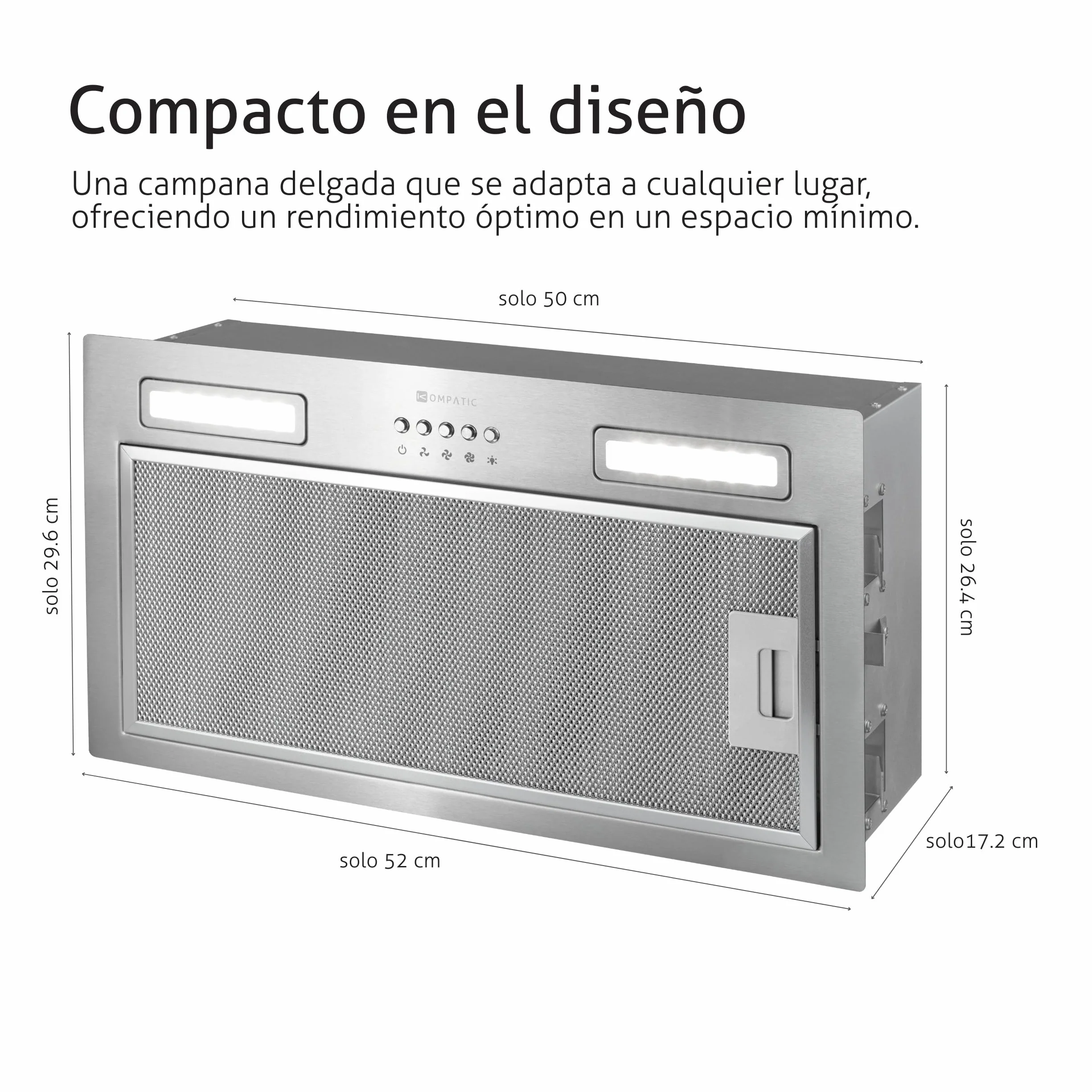 Lane 50 KLN50SI Campana Extractora Encastrable 50cm, A+++, 450 m³/h, Con Filtro de Carbón KCF4, Temporizador, Control electrónico, Iluminación LED, 3 velocidades + boost, Acero Inoxidable
