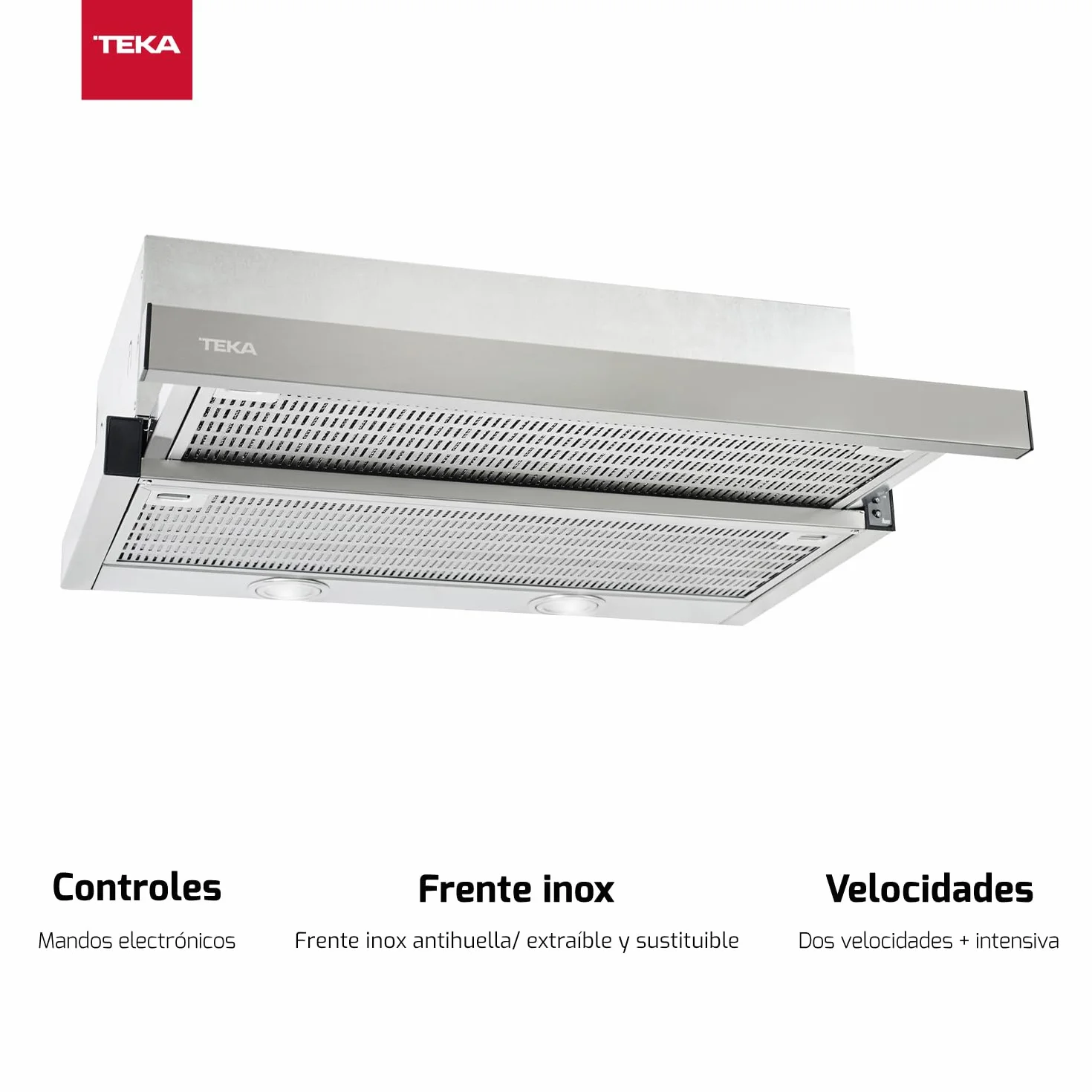 TEKA Campana Extractora Extensible 60 cm, 2 Velocidades + Intensiva, Filtro de Carbón, Acero Inoxidable Antihuellas, LED, Modelo CNL 6400.2