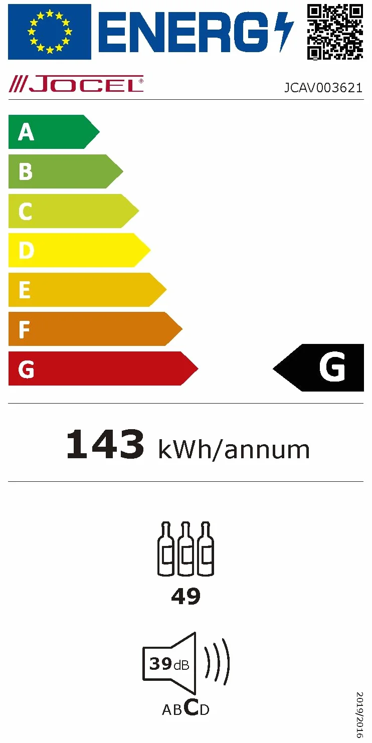 Jocel Vinotega JCAV003607, 282 Litros, Capacidad para 140 botellas, Clase eficiencia G, Color negro