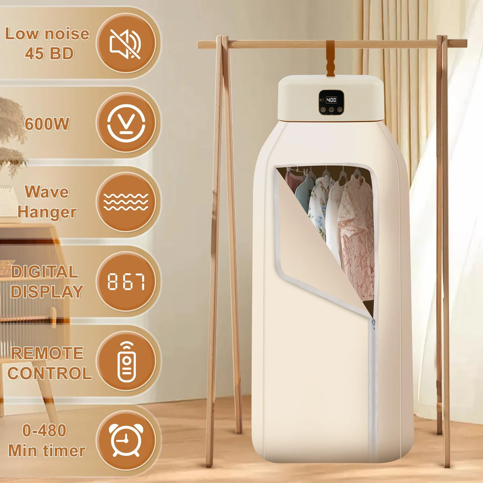 Roadtime - Secadora portátil de 600 W, mini bombas de calor con bolsa de secado, calefacción PTC y pantalla LED con temporizador 0-8 h, esterilización UV, apagado automático, pequeño secador de aire