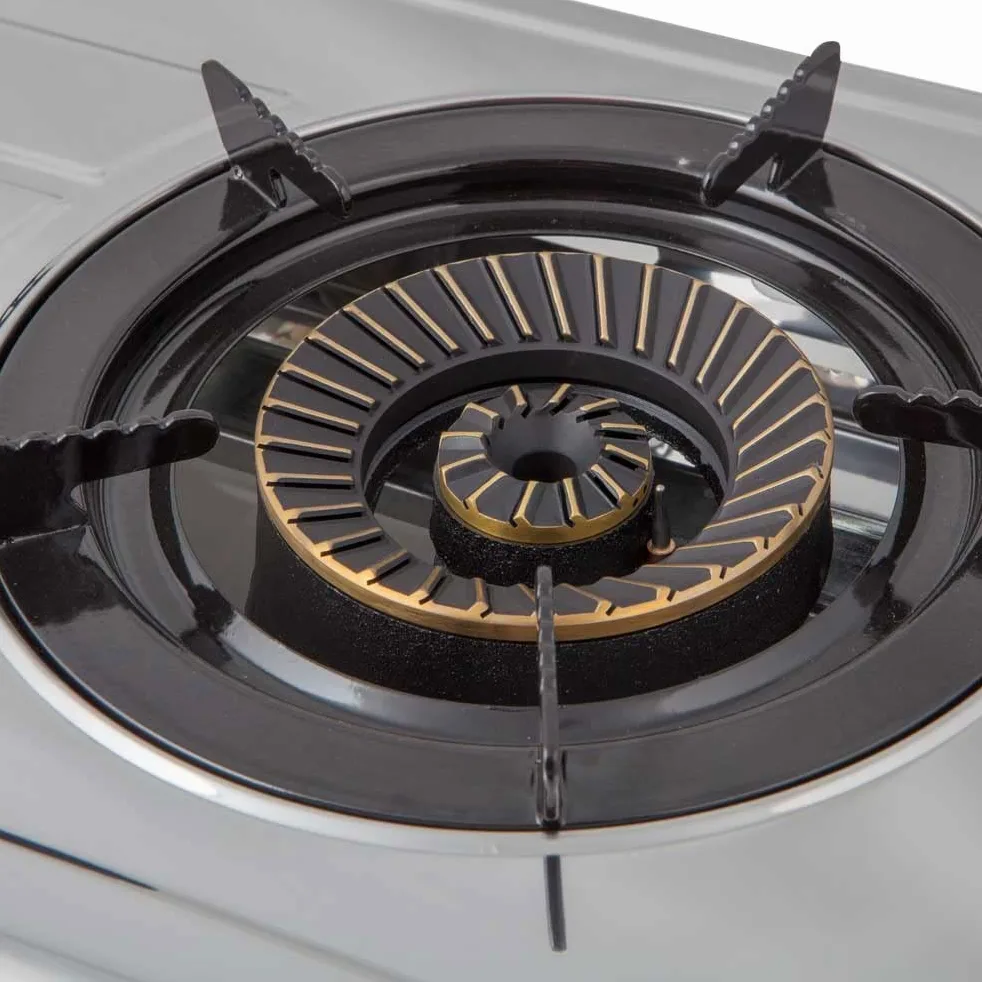 Hornillo gas butano o propano, cuerpo INOX, 2 quemadores de triple corona, encendido piezoeléctrico