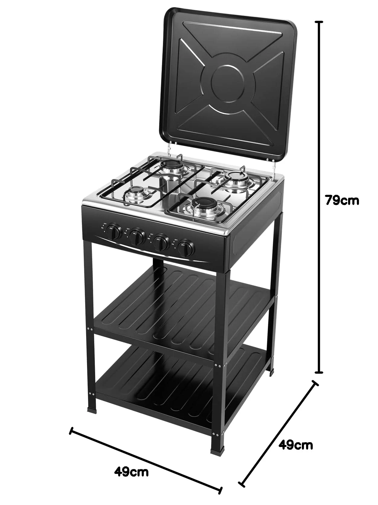 Cocina de gas de 4 fuegos con estante de 2 niveles, cocina de gas integrada para el hogar, estufa de camping, cocina de gas para propano, gas natural, placa de gas