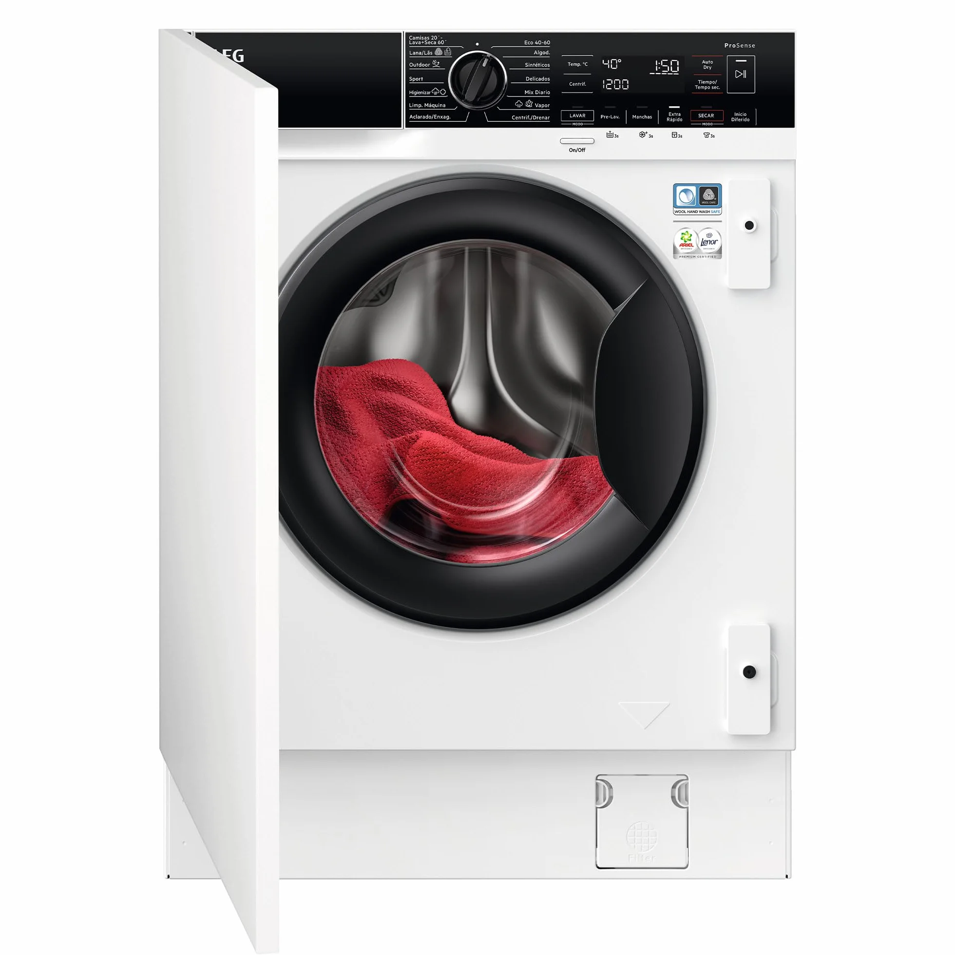 AEG LWN8E8636F Lavasecadora Carga Frontal 8 kg 4 kg 1600 rpm Serie 8000 Vapor PowerCare ProSense Motor Inverter Blanco Clase A