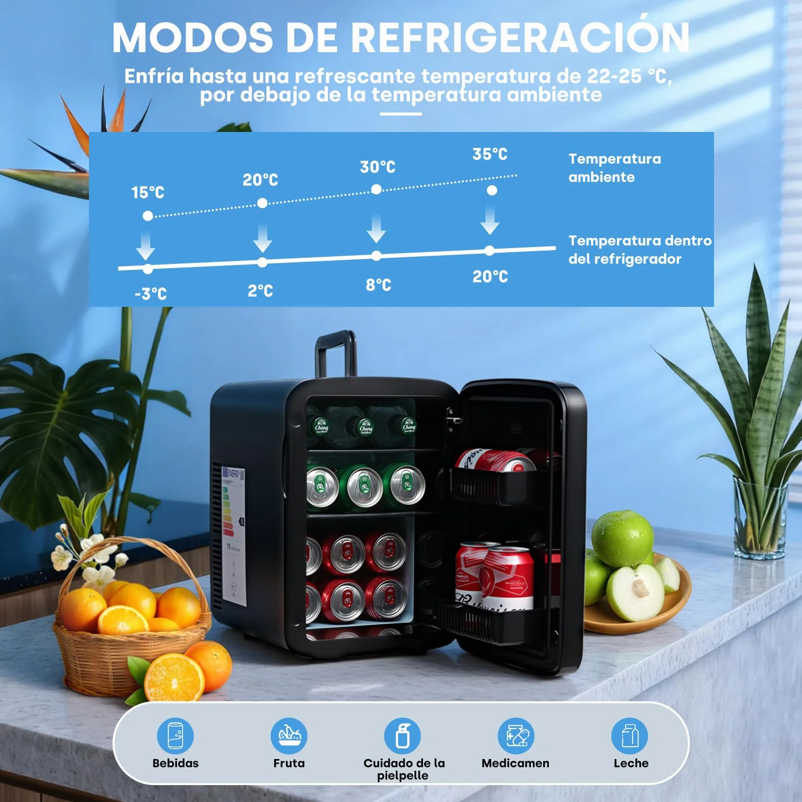 Enventor 15L/20 Latas Nevera Pequeña Negro, Mini Frigorifico con Enfriador y Calentador, Nevera Portatil con Alimentación 12V/220V, Mini Nevera para Habitacion, Oficina, Coche, Frutas y Bebidas