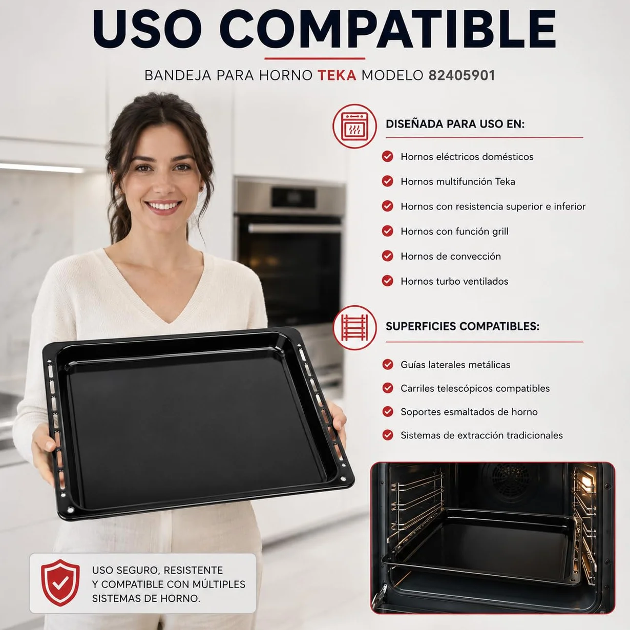 CABLEPELADO Bandeja para horno Teka | modelo 82405901 | Bandeja profunda esmaltada Horno Teka | 368 mm profundo x 460 mm ancho