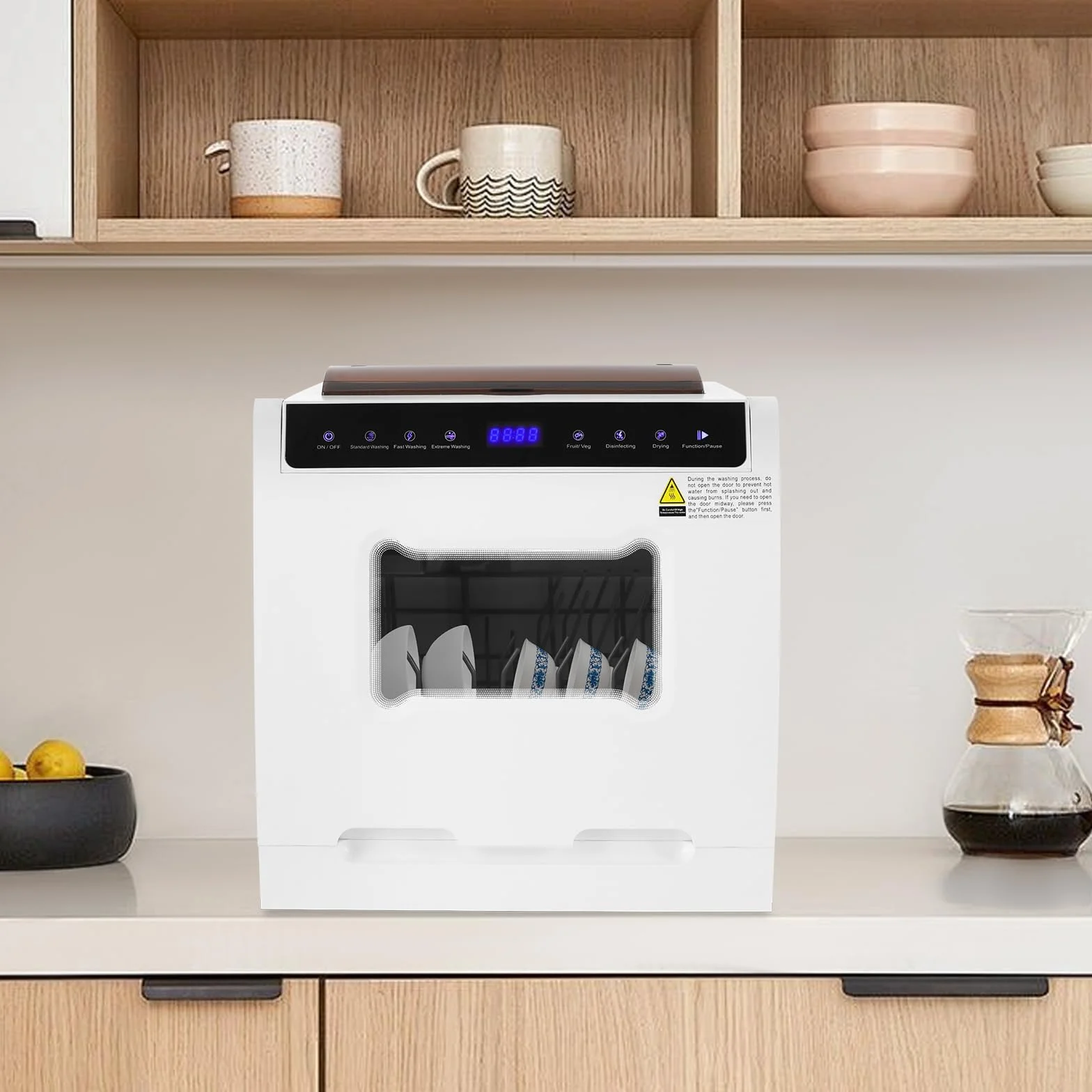 800 W portátil Lavavajillas, lavavajillas de mesa con 6 programas y depósito de agua de 5L, lavavajillas de mesa con cubierta semitransparente e indicador LED, perfecto y fácil para casas pequeñas