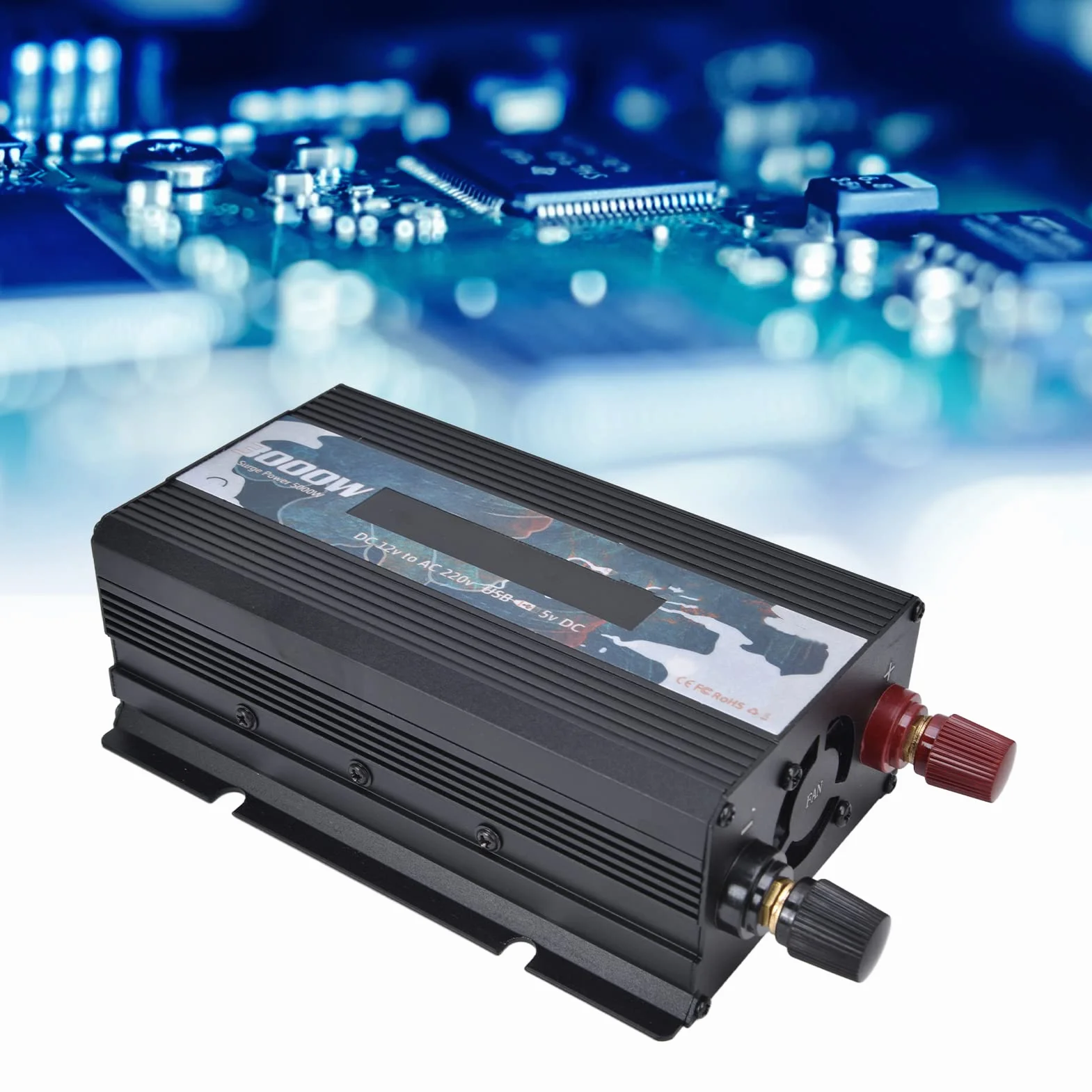 Inversor de Corriente Onda Sinusoidal Pura 300W 12V a 220V Convertidor Potencia Multifuncional para Hogar RV Camión Inversor Eléctrico Batería Energía Solar Inversor Portátil Negro