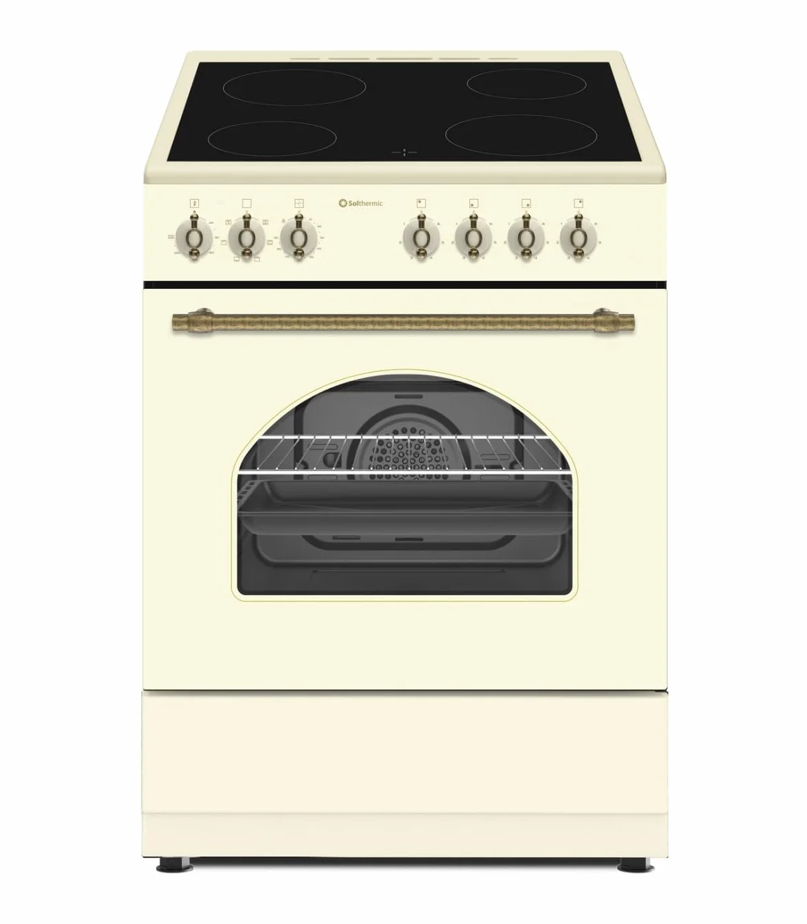 COCINA VITROCERÁMICA CREMA XL CON HORNO ELECTRICO 60 CM ANCHO SOLTHERMIC CREMA RÚSTICA ACABADOS DORADOS/, 4 FUEGOS/HORNO ELECTRICO