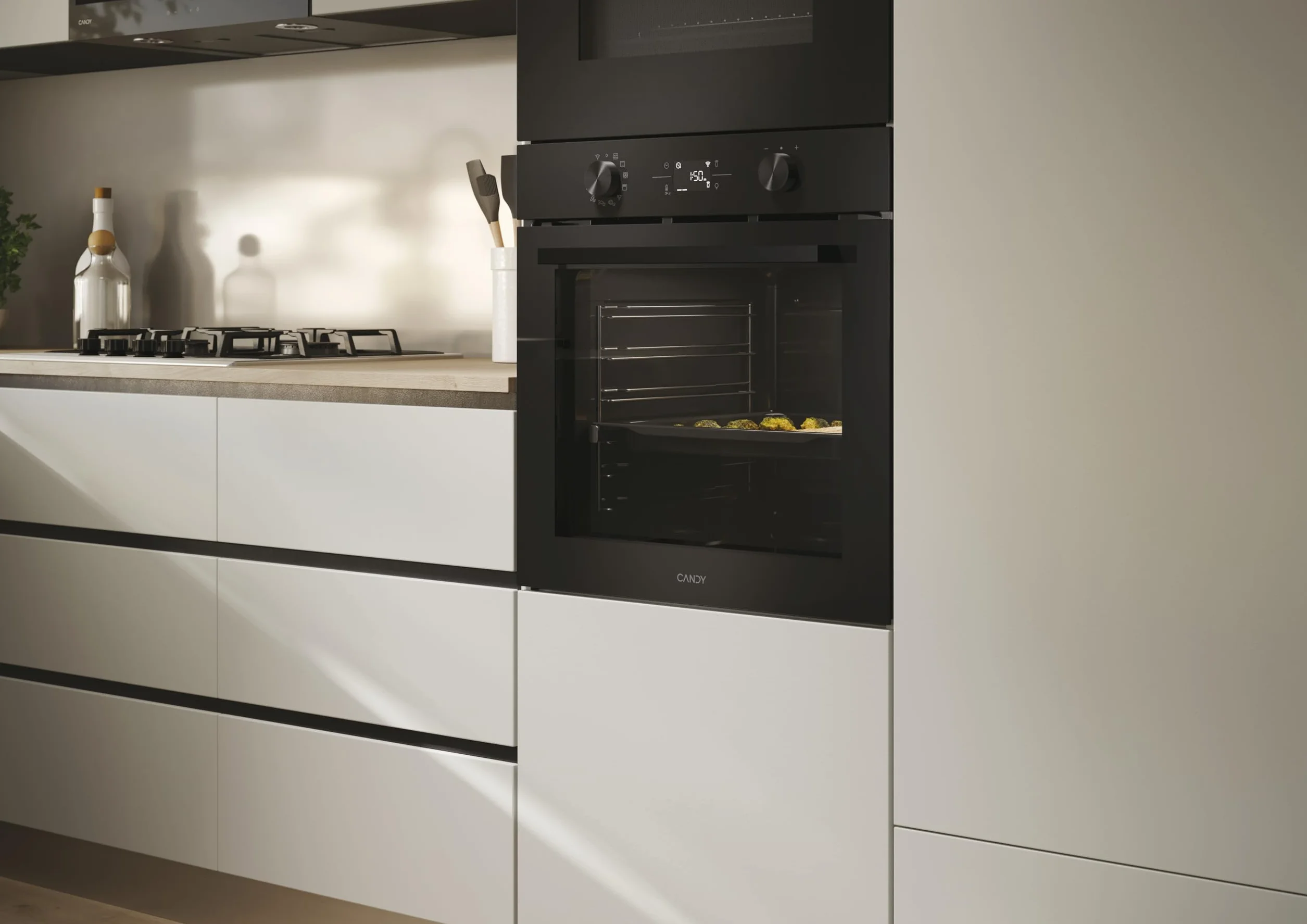 Candy C-Bake 600 CA6 N5B3EYTB, Horno Multifunción, 78L, WIFI, 3300W, 1 Bandeja y 2 Rejillas, Pirólisis + Aquálisis, Convección, 13 Funciones, Puerta 4 Cristales, Full Black