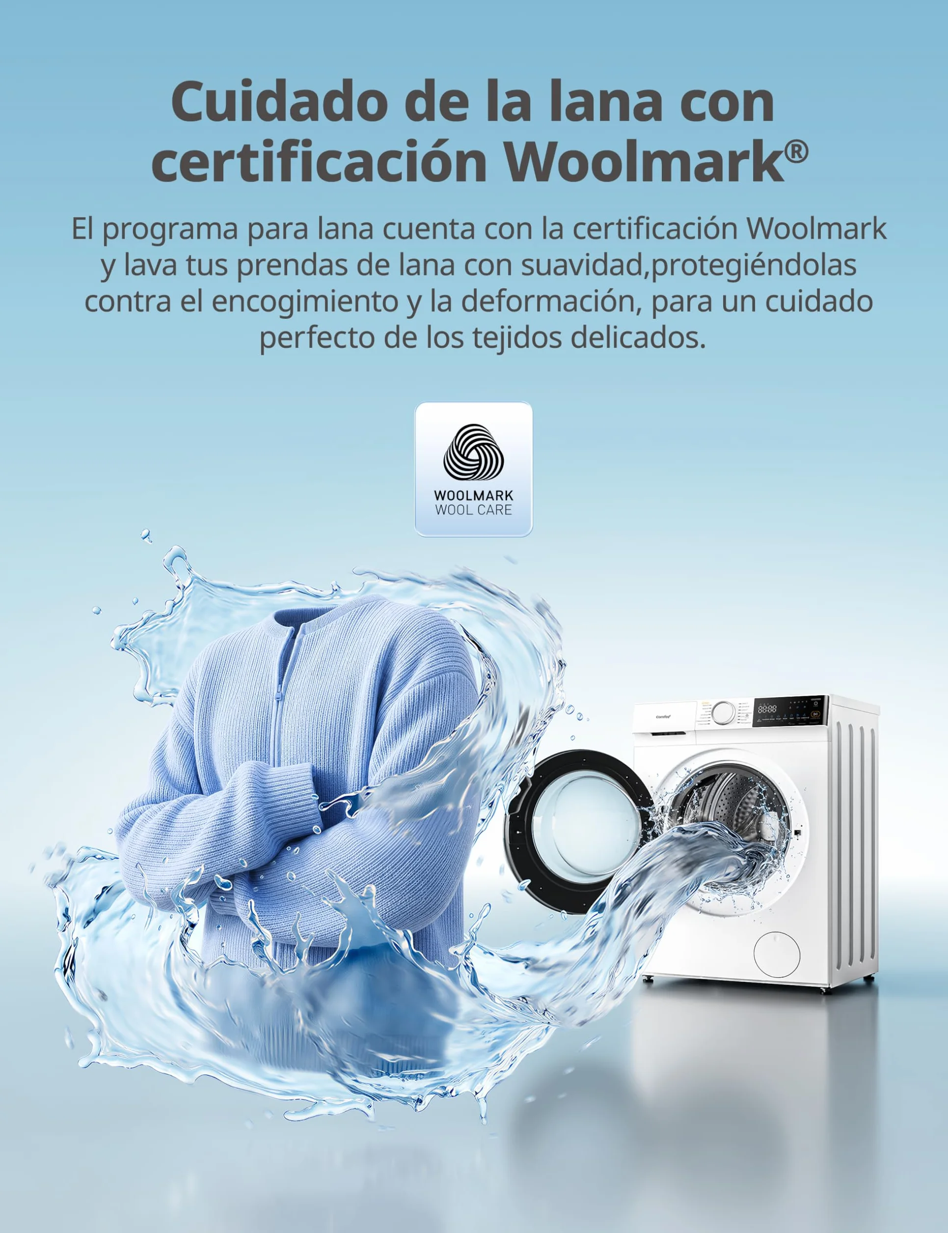 COMFEE' Lavadora 10kg 1400 RPM Clase A-30% 14 programas Control remoto