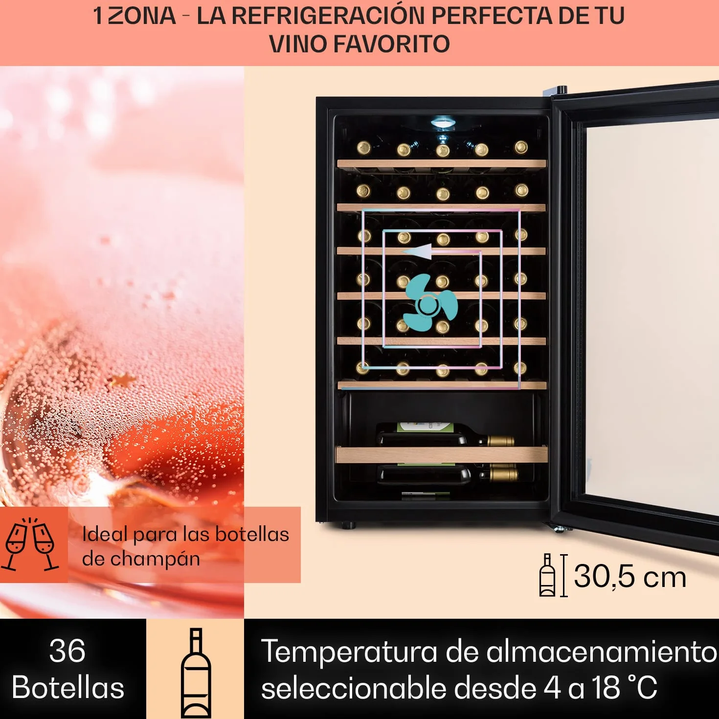 Klarstein Frigorífico para vino y bebidas, frigorífico estrecho de 1 zona, con puerta de cristal, refrigerador para bebidas independiente, frigorífico para vino pequeño, refrigerador de vino con