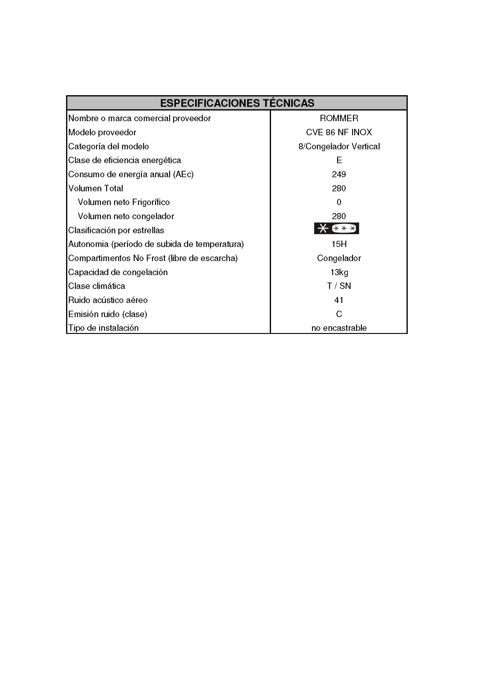 Congelador Vertical Rommer CVE 86 NF INOX, Capacidad 280 Litros, Color INOX, No Frost