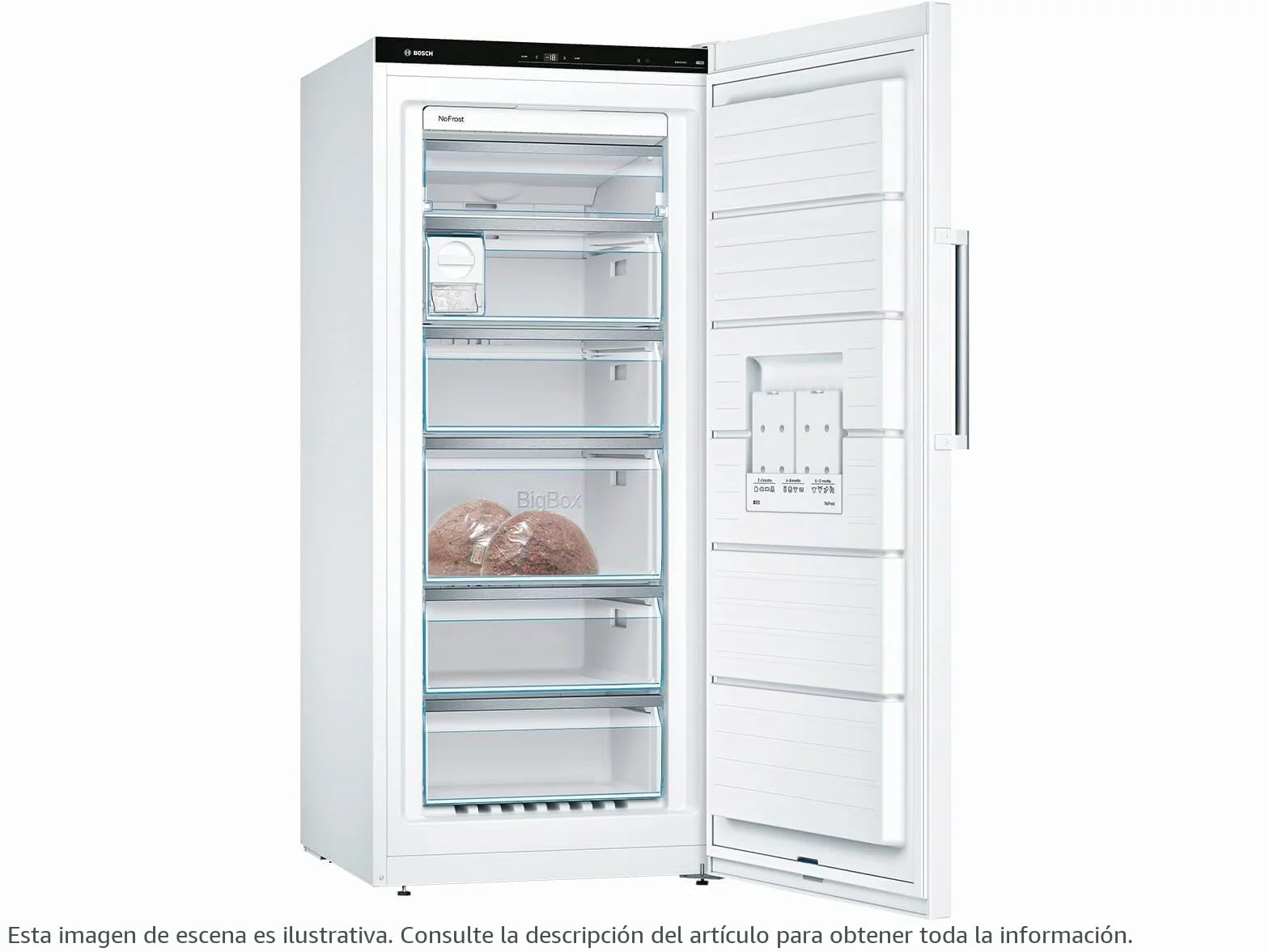 Bosch GSN51AWCV Serie 6 - Congelador independiente, 161 x 70 cm, 175 kWh por año, color blanco, 290 L, tamaño XXL, iluminación LED, VarioZone, NoFrost