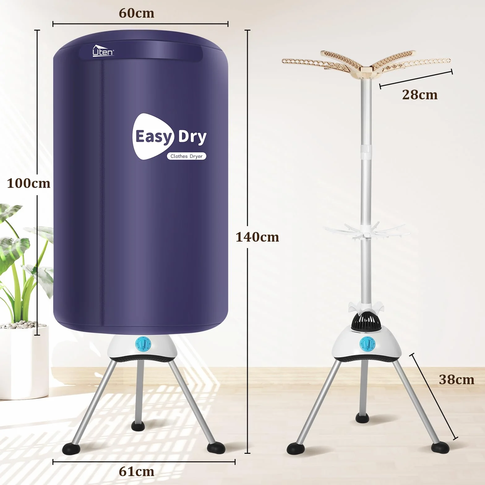 Secador eléctrico portátil Secador de Calor de 1000 W Puede sincronizar 180 min Diseño de Varilla Colgante multinivel de Gran Capacidad
